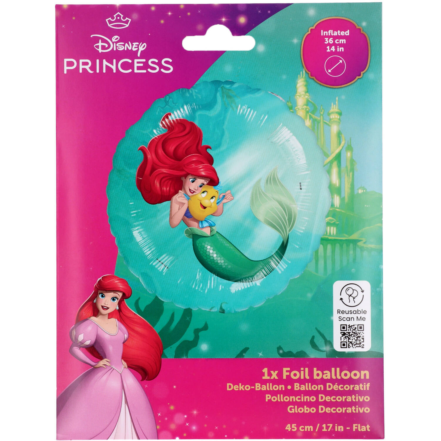 Foil Balloon - Princess Ariel - 45 cm