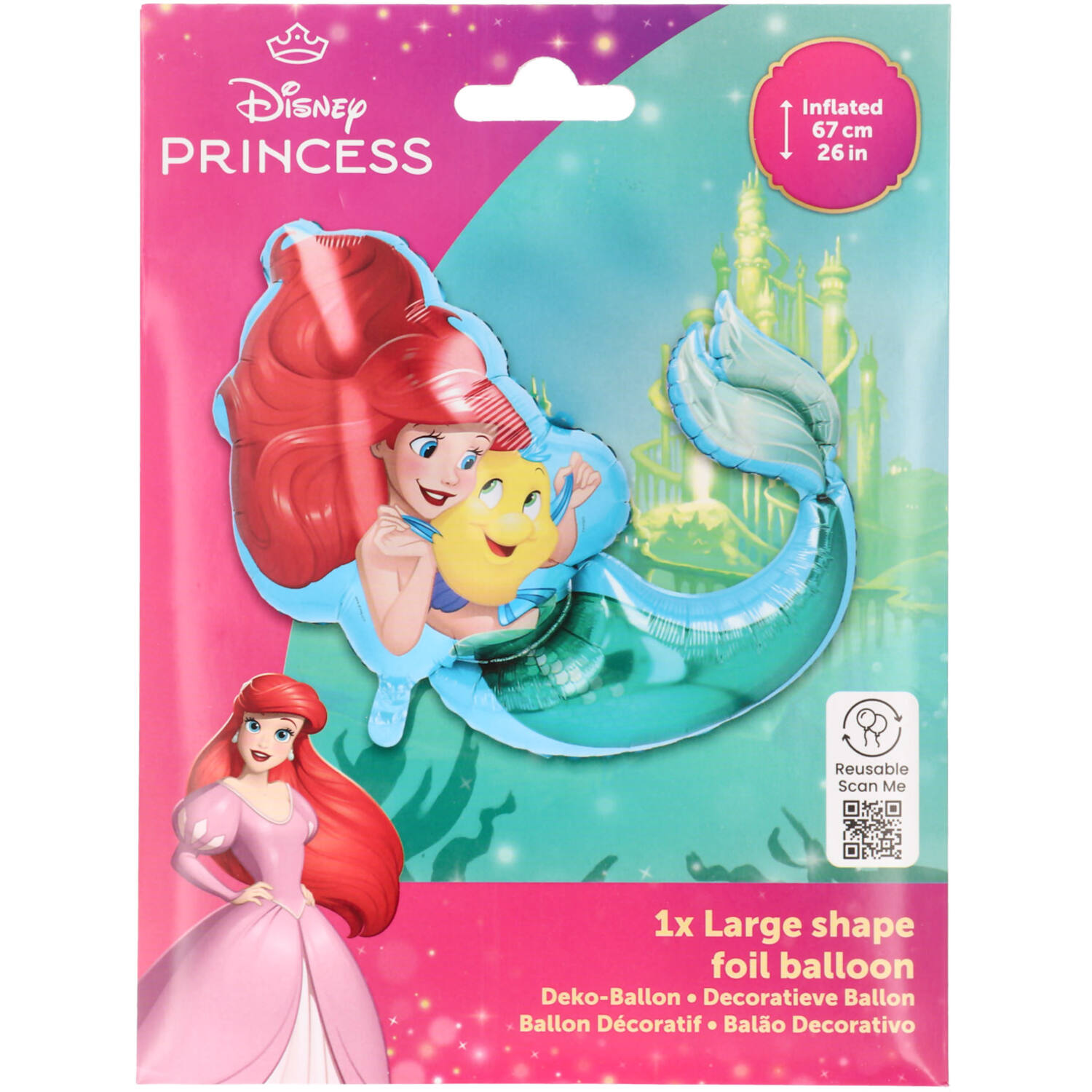 Foil Balloon - Shaped Princess Ariel - 67 x 63 cm