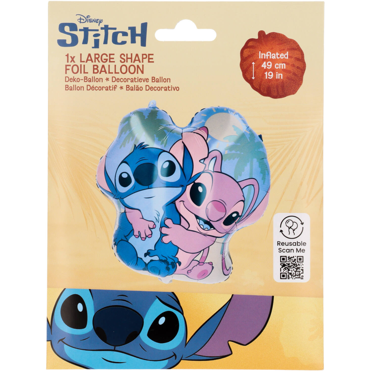 Foil Balloon - Shaped Stitch & Angel - 47 x 49 cm