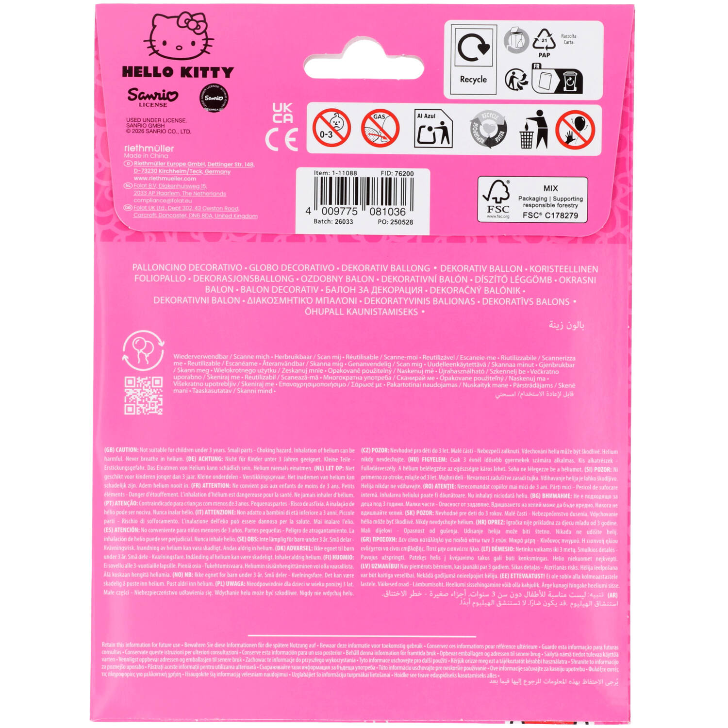 Foil balloon - Shaped - Hello Kitty - Paris - head and body - 48 x 71 cm