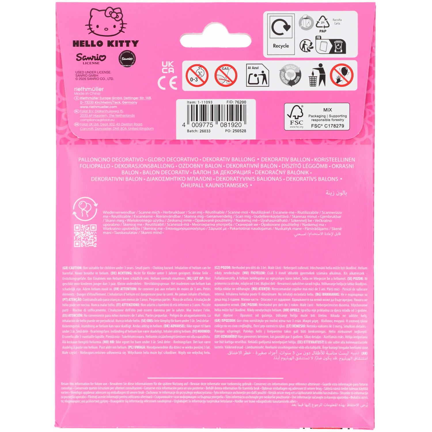 Foil balloon - Shaped - Hello Kitty - Hearts - HELLO KITTY - 85 x 80 cm