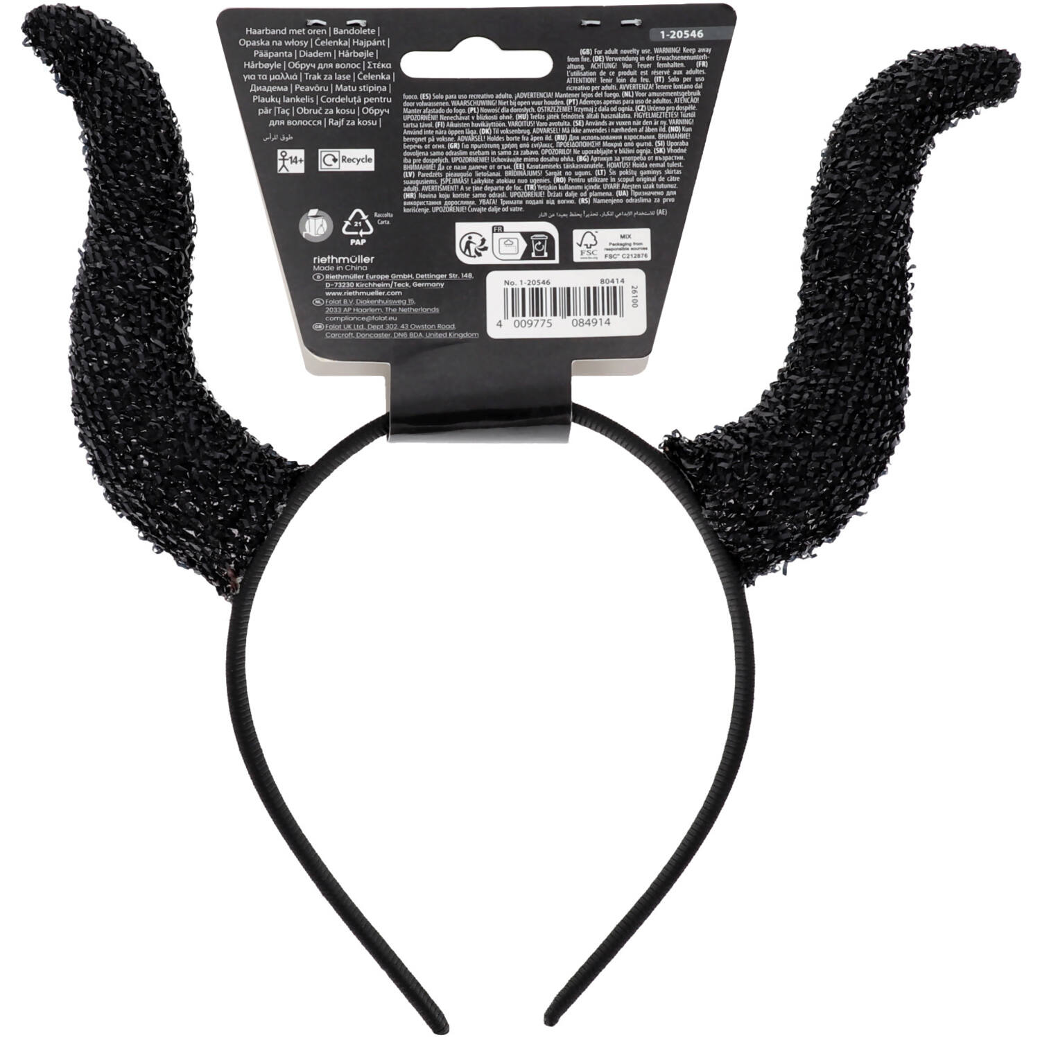 Headband Devilish Demon Horns Black One size
