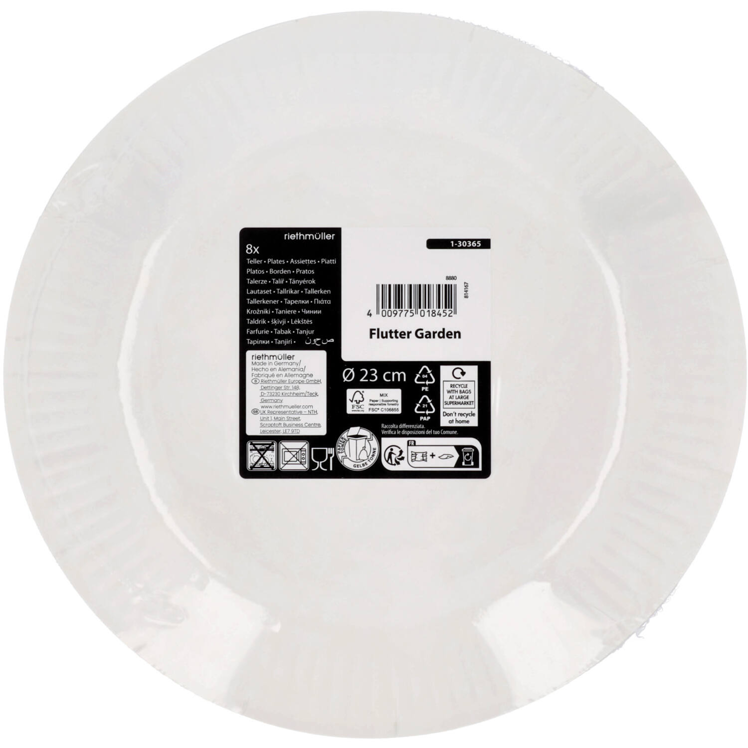 8 Plates Flutter Garden Round Paper 23 cm