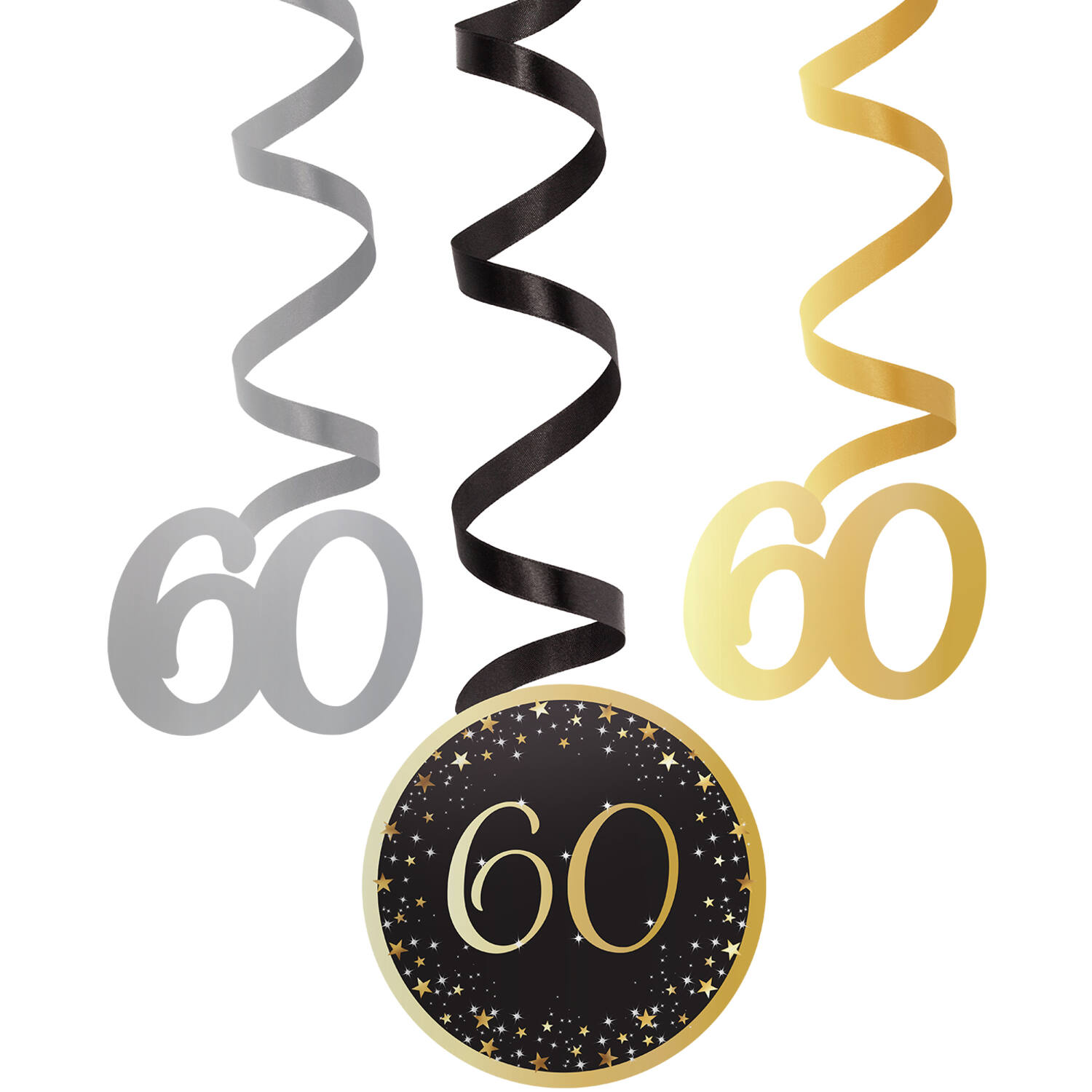6 Swirl Decorations 60 Starlight Birthday Paper / Foil 61 cm