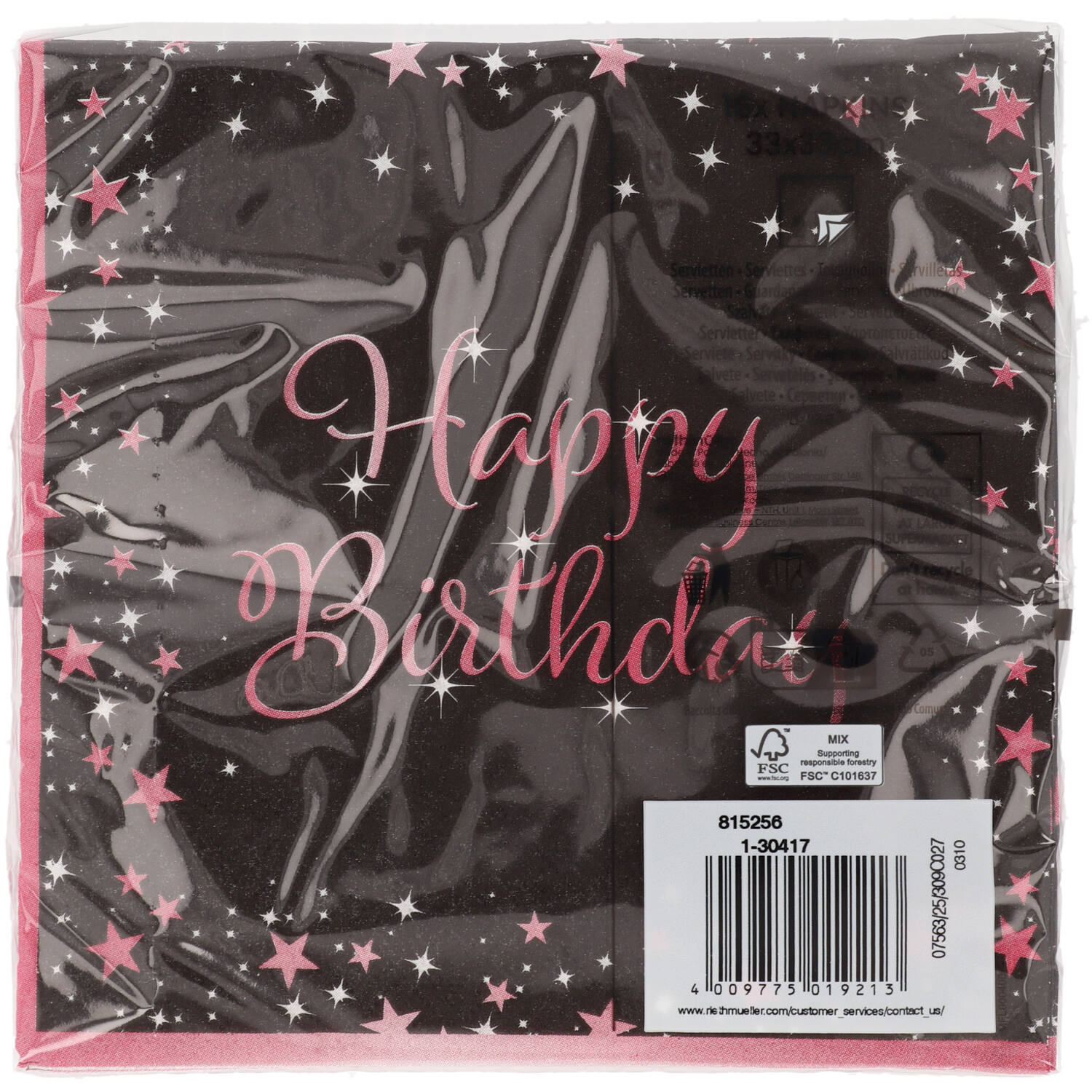 16 Napkins Starlight Birthday Pink Happy Birthday 33 x 33 cm
