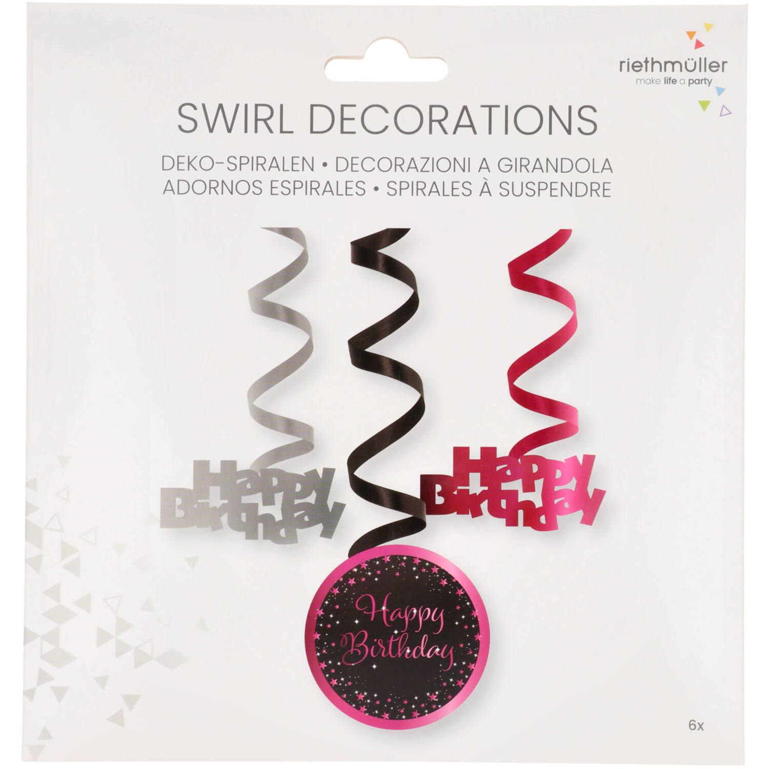 6 Swirl Decorations Starlight Birthday Pink Happy Birthday Paper / Foil 61 cm