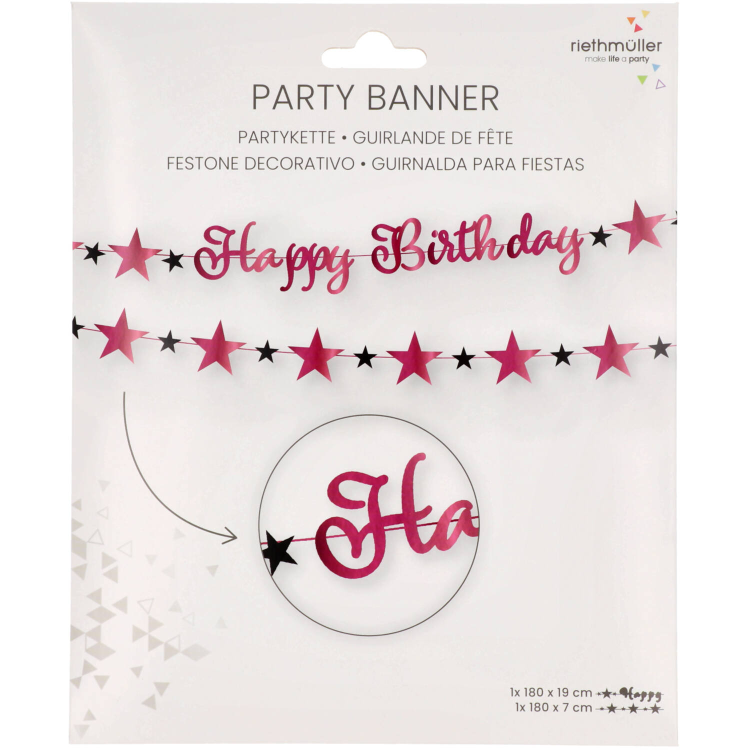 Letter Banner Starlight Birthday Pink Paper 213 x 16.2 cm