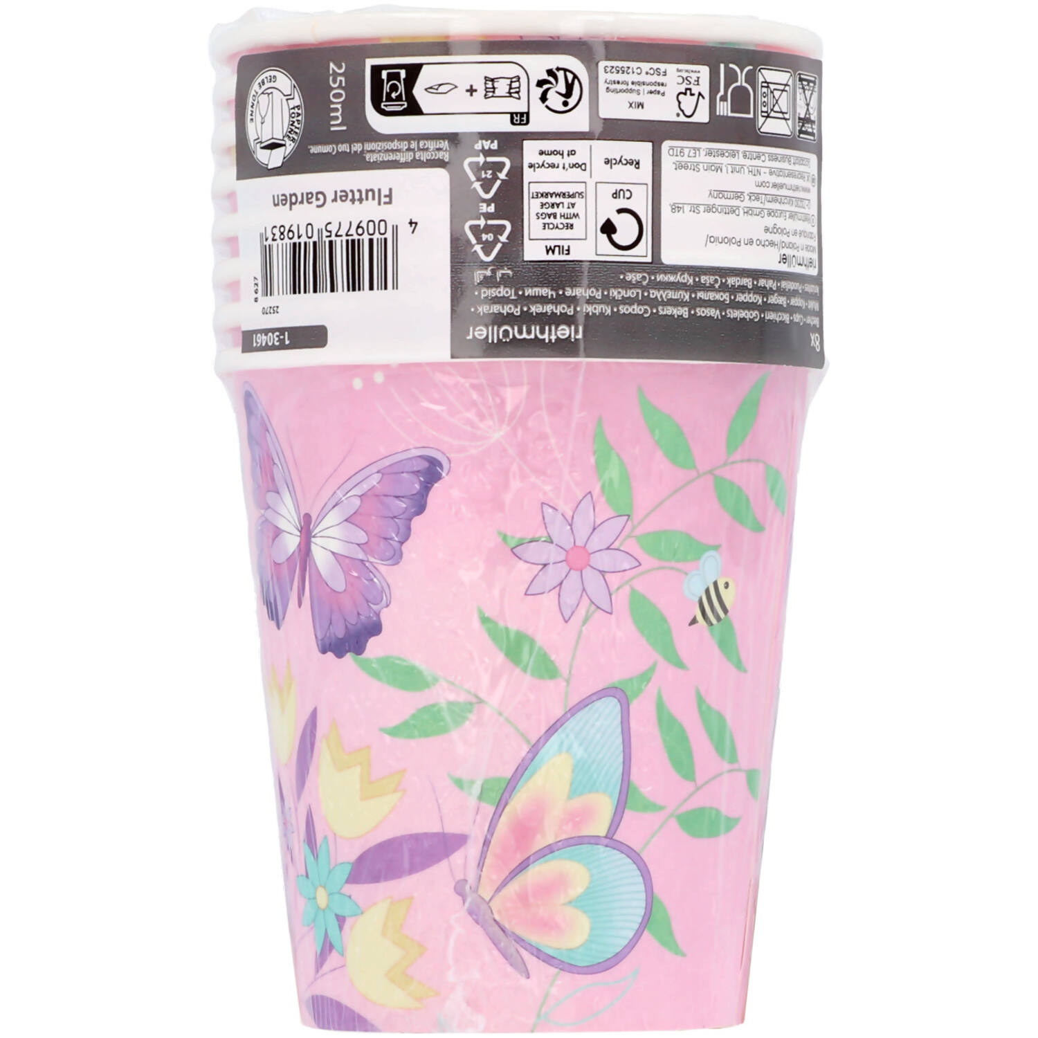 8 Paper Cups Flutter Garden Paper 250 ml