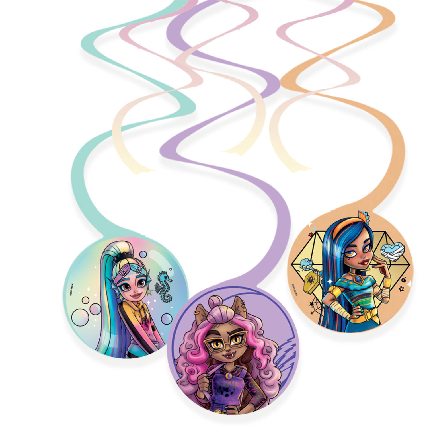 6 Swirl Decorations Monster High Paper 40 cm, 60 cm