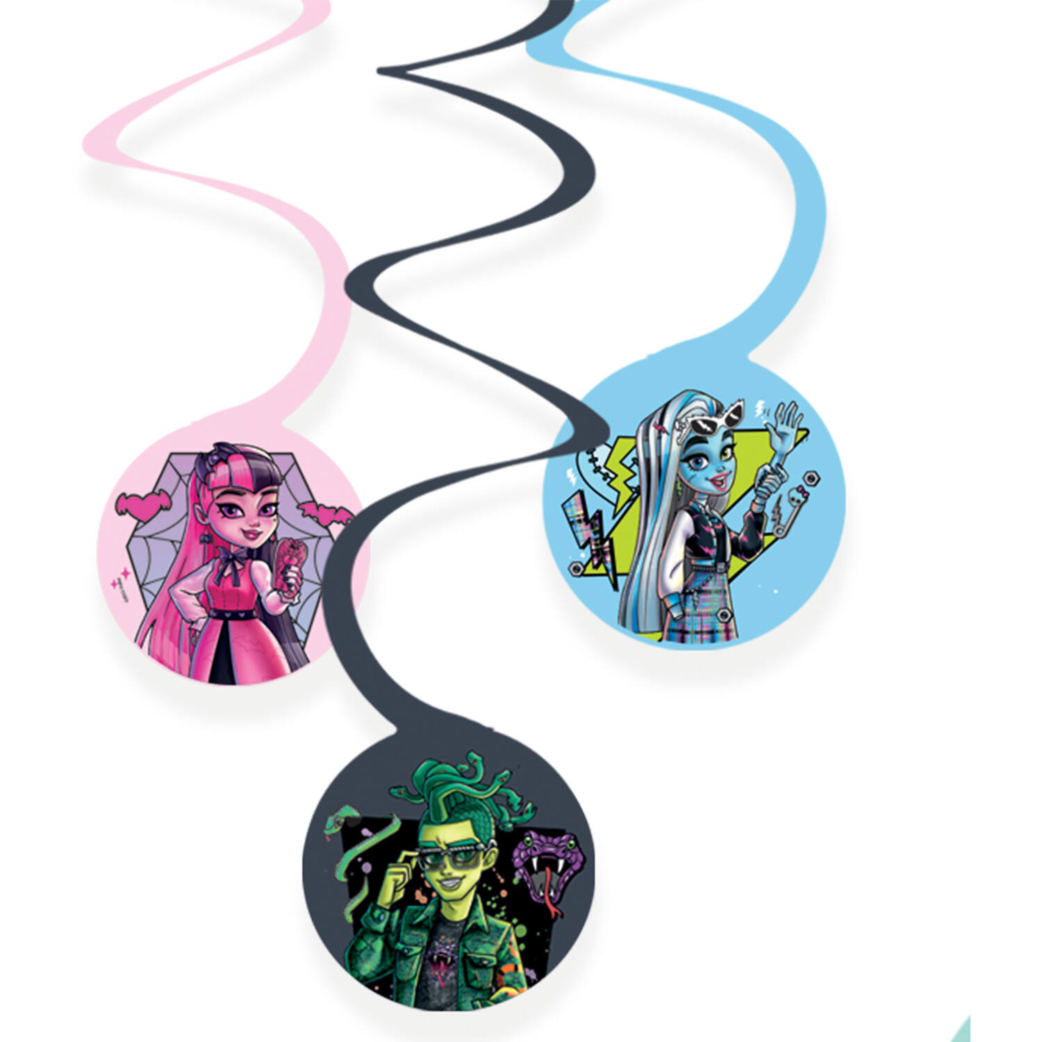 6 Swirl Decorations Monster High Paper 40 cm, 60 cm