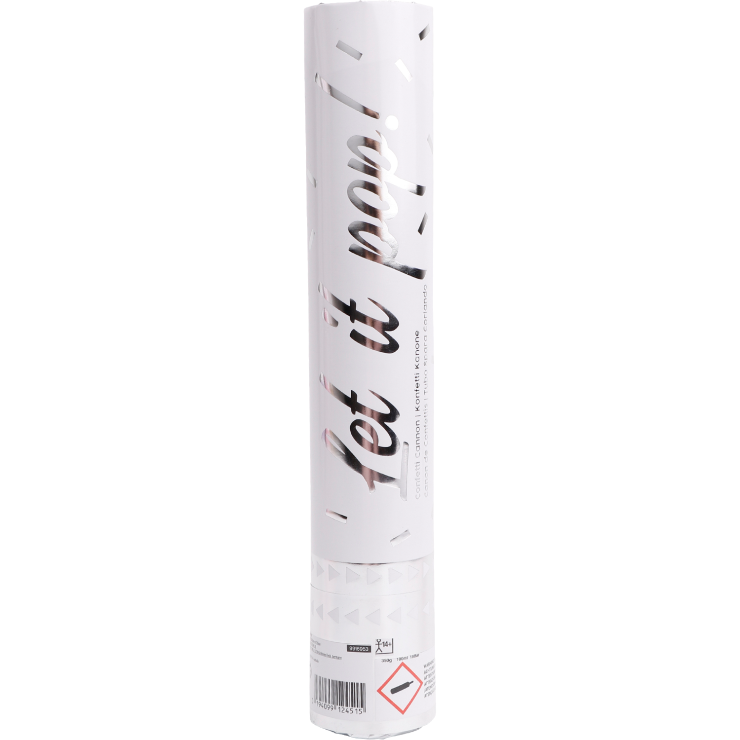 Confetti Cannon Silver Rectangular Foil 28 cm