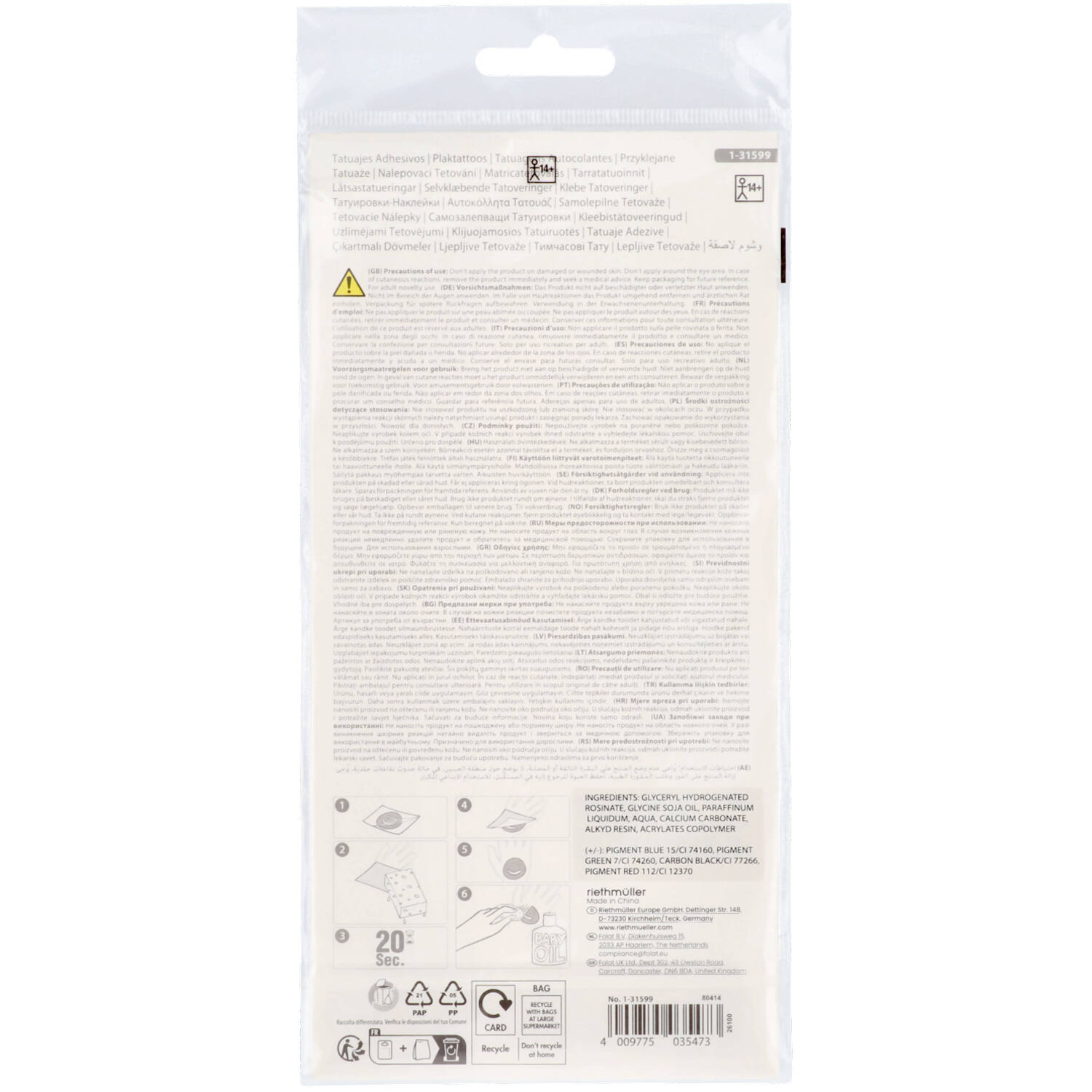 Costume Accessory 14 Tattoos Stitches