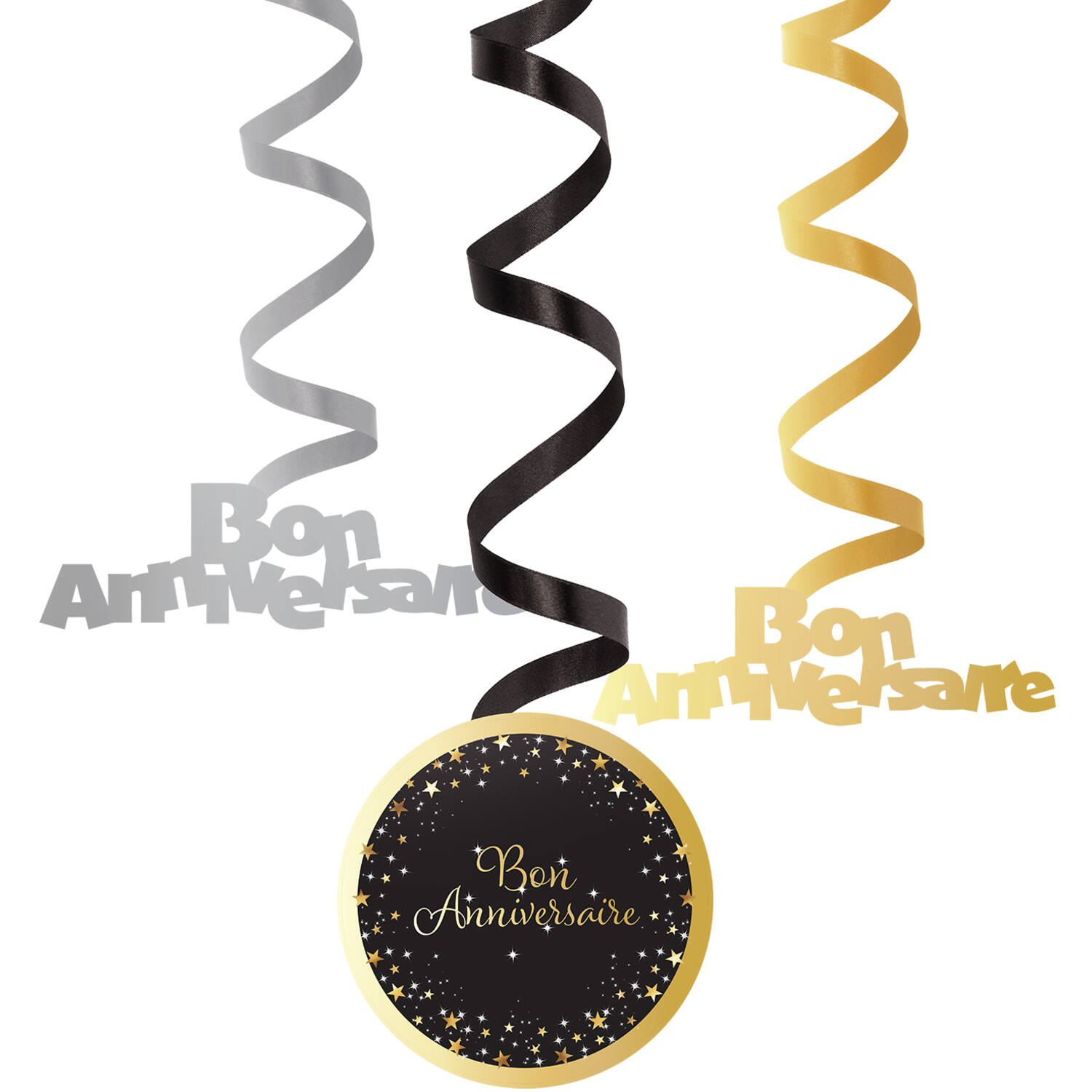 6 Swirl Decorations Starlight Birthday Bon anniversaire Paper / Foil 61 cm