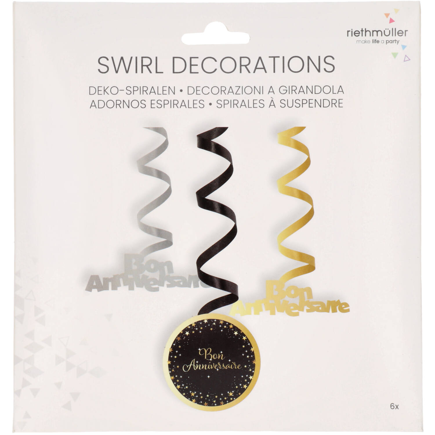 6 Swirl Decorations Starlight Birthday Bon anniversaire Paper / Foil 61 cm