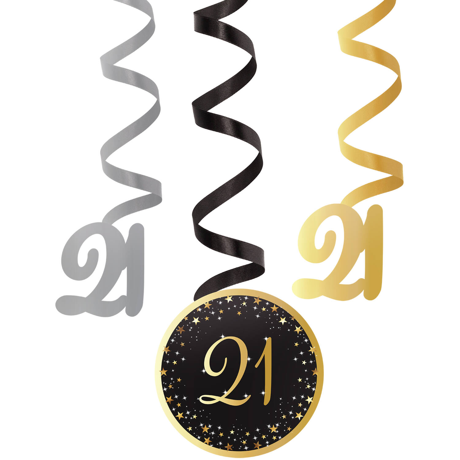 6 Swirl Decorations 21 Starlight Birthday Paper / Foil 61 cm