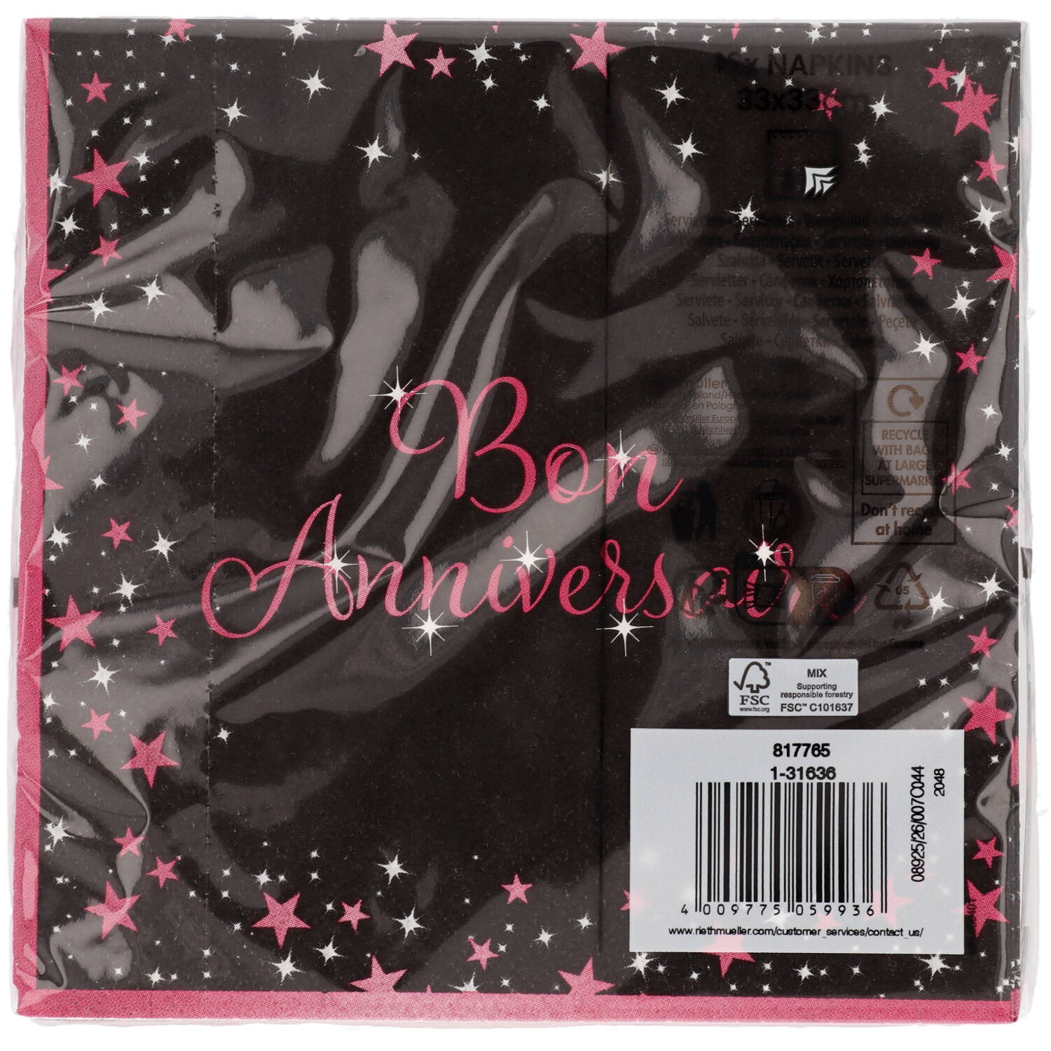 16 Napkins Starlight Birthday Pink Bon anniversaire 33 x 33 cm