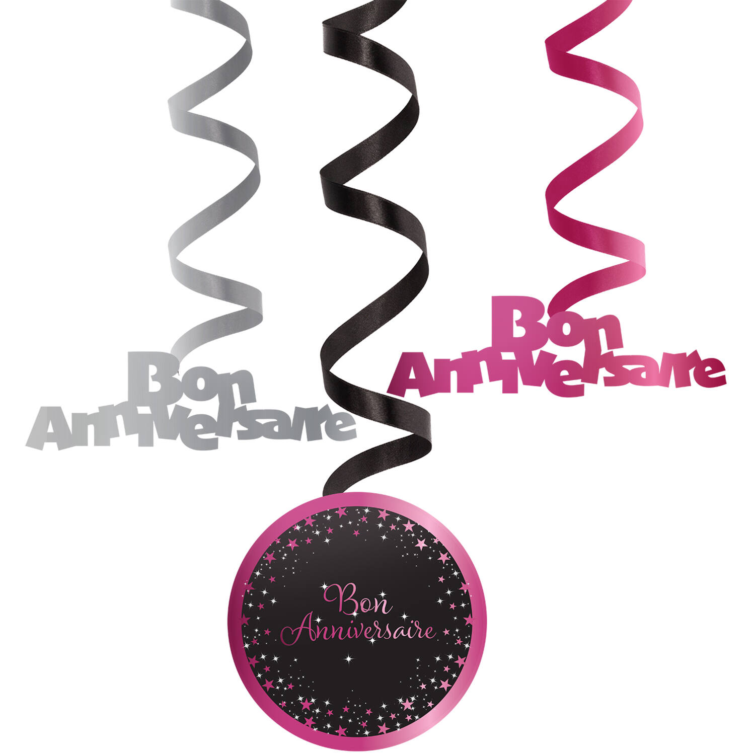 6 Swirl Decorations Starlight Birthday Pink Bon anniversaire Paper / Foil 61 cm
