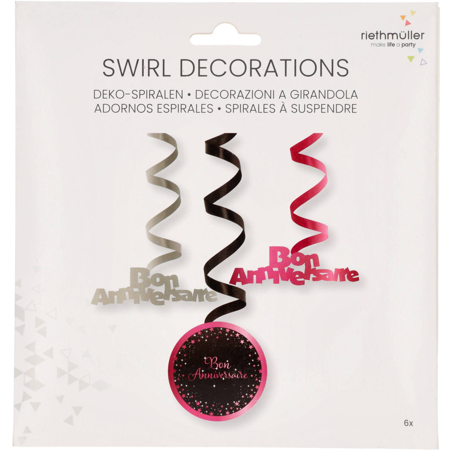 6 Swirl Decorations Starlight Birthday Pink Bon anniversaire Paper / Foil 61 cm