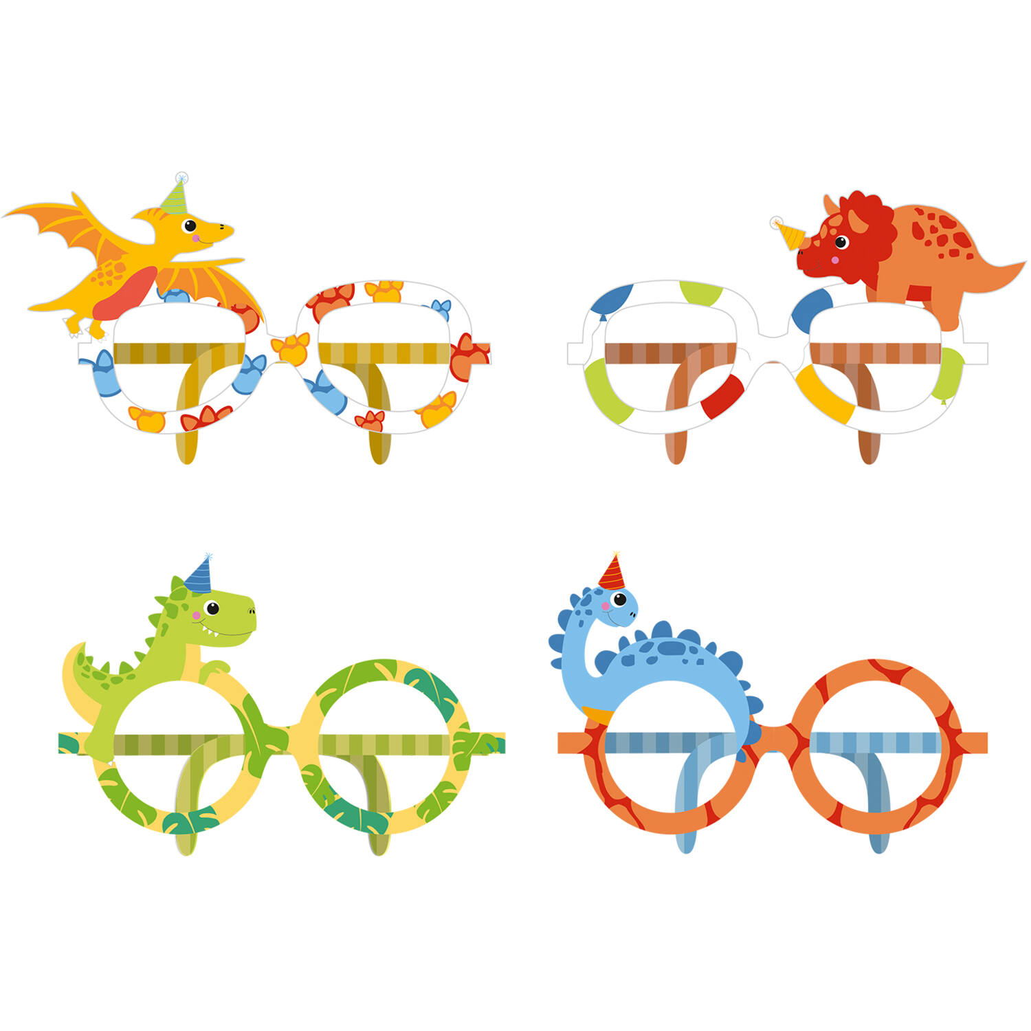 8 Dino Jungle Paper Glasses