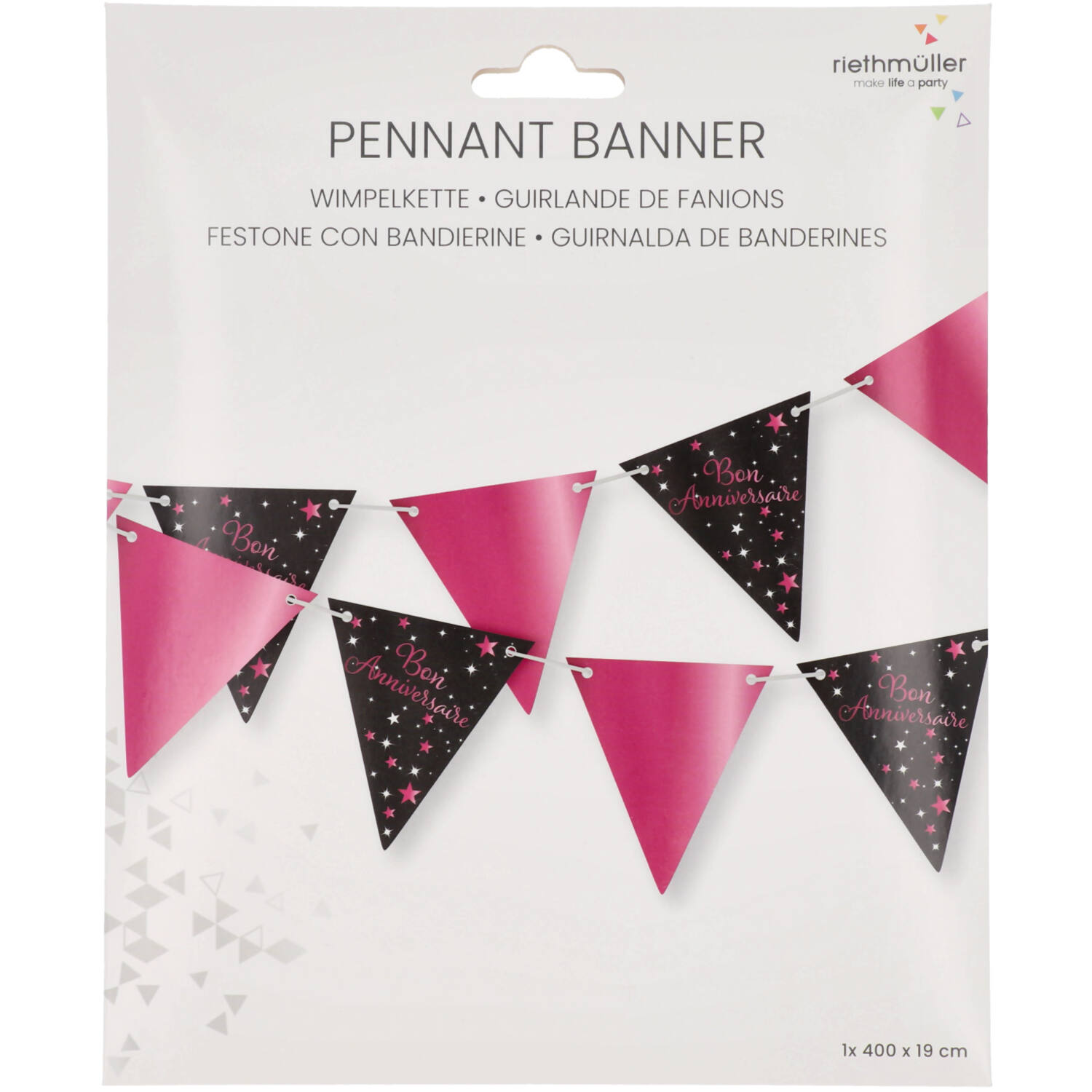 Pennant Banner Starlight Birthday Pink Bon anniversaire Papier 400 x 19 cm