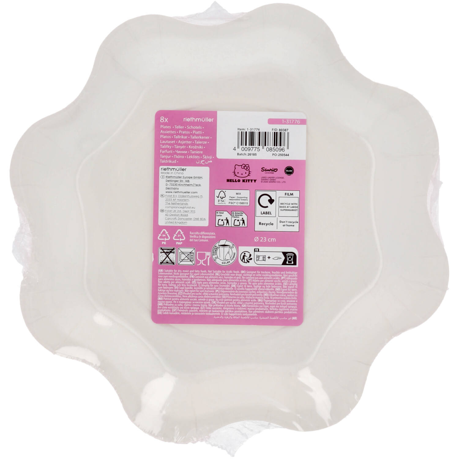 Hello Kitty Paper Plates (Shape) 23cm