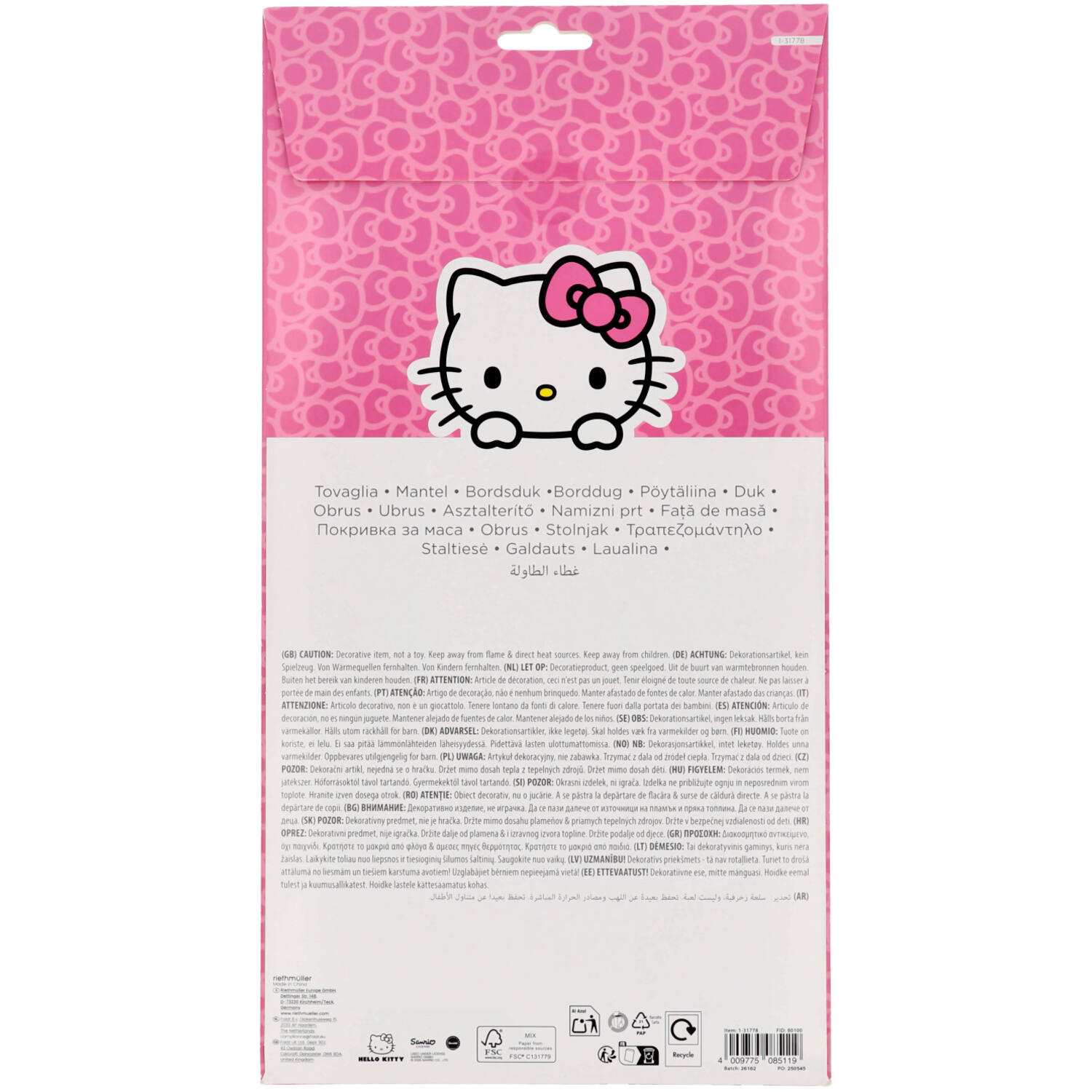 Hello Kitty Paper Tablecover 1.2 m x 1.8 m 