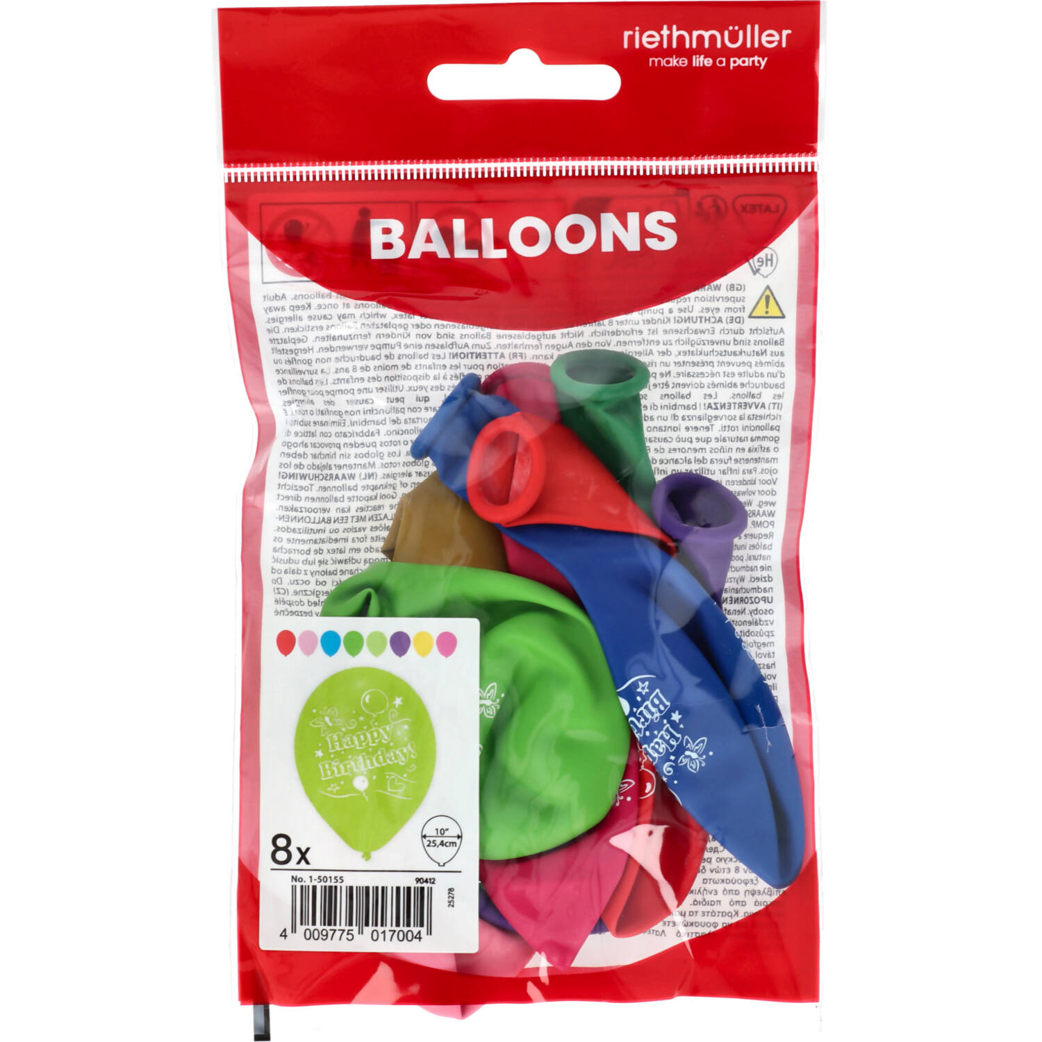 8 Latex Balloons Happy Birthday 2-Sided 25.4 cm / 10"