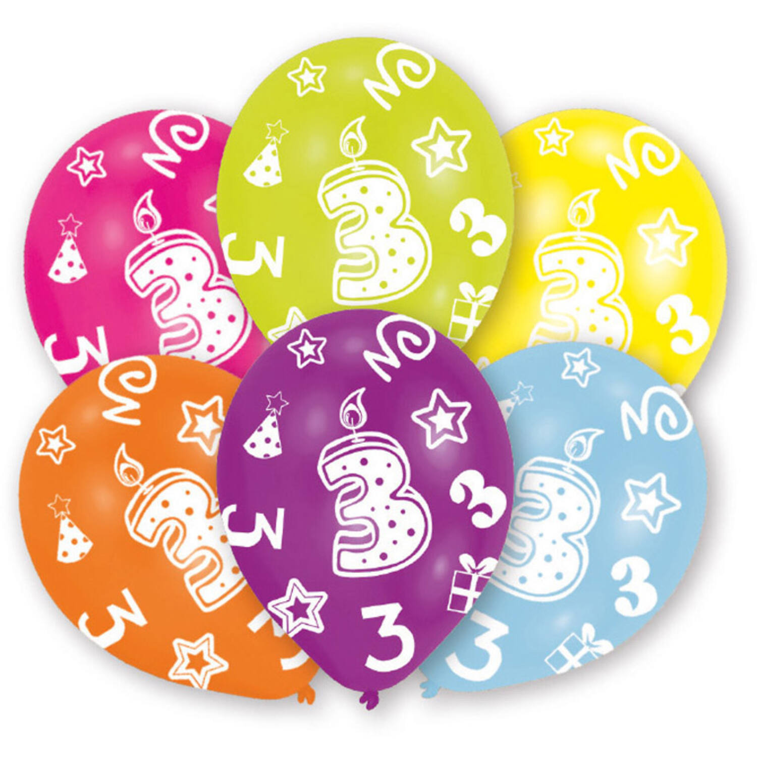 6 Latex Balloons All Round Printed Age 3 assorted 27.5 cm / 11"