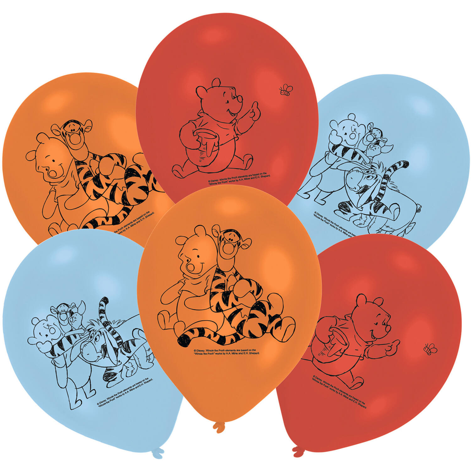 6 Latex Balloons Winnie the Pooh 22.8 cm / 9"