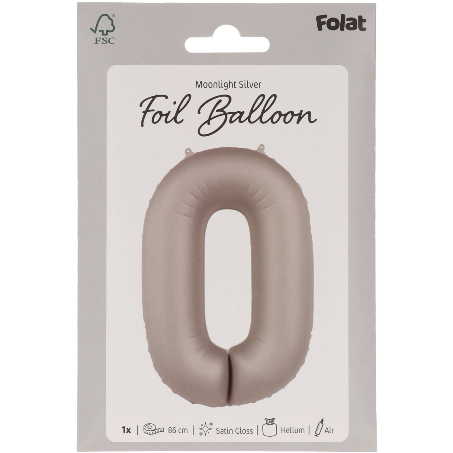 Foil balloon Number 0 - Moonlight Silver - Satin Gloss - 86 cm