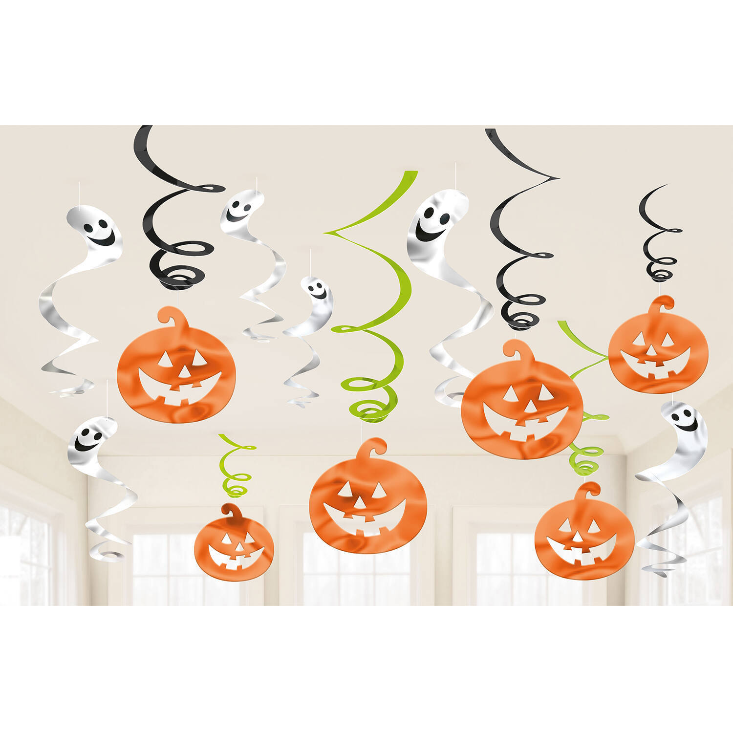 12 Swirl Decorations Pumpkins & Ghosts Foil / Paper 61 cm