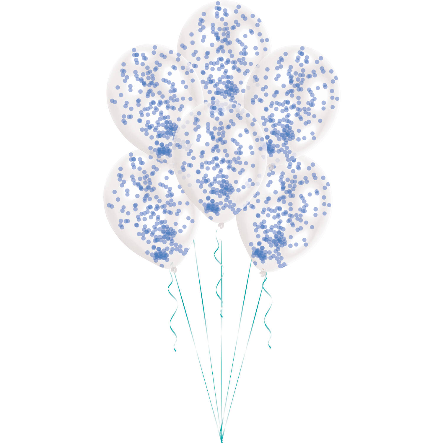 6 Latex Balloons Clear Confetti Filled Blue (1 g per Ballon)27,5 cm / 11"
