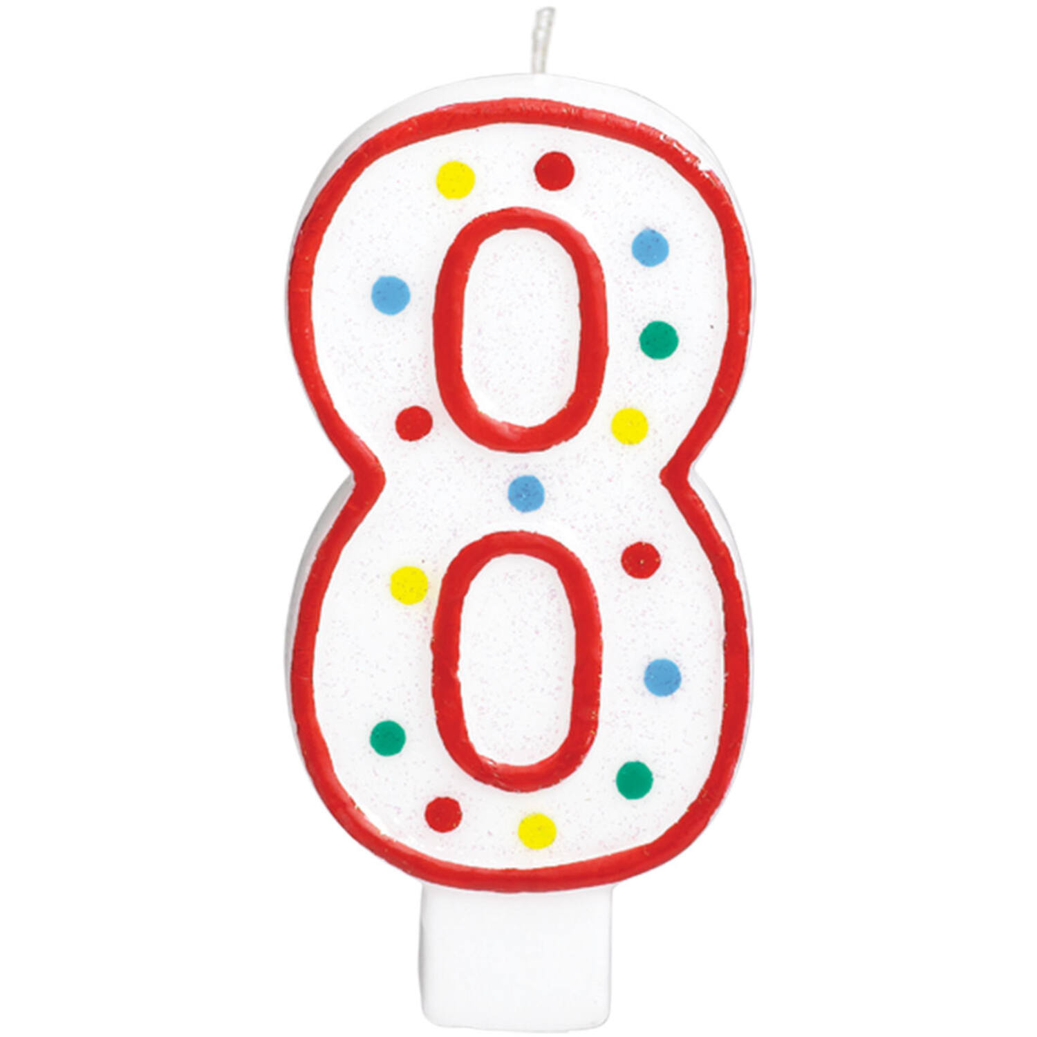 Number Candle Birthday 8 White & Dots Height 13.3 cm