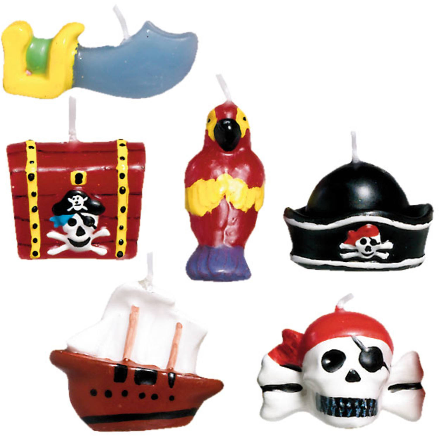 6 Mini Character Candles Pirates Map Height 3.2 cm