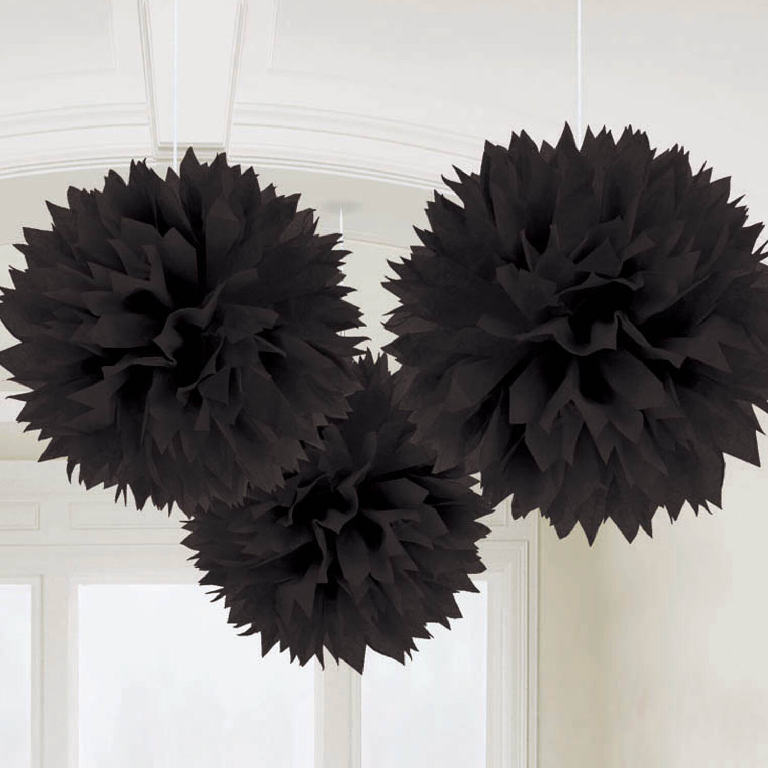 3 Fluffy Decorations Black Paper 40.6 cm
