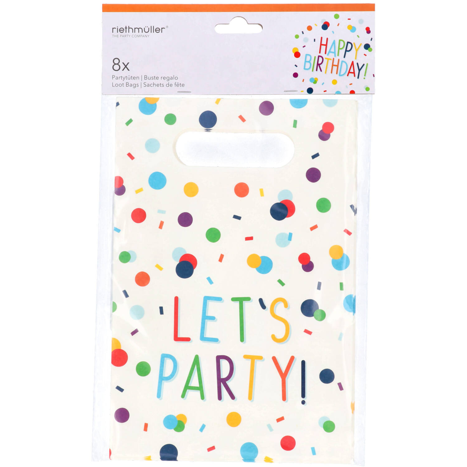 Gift Bags - Confetti "LET'S PARTY" - 15 x 23 cm - 8 pieces