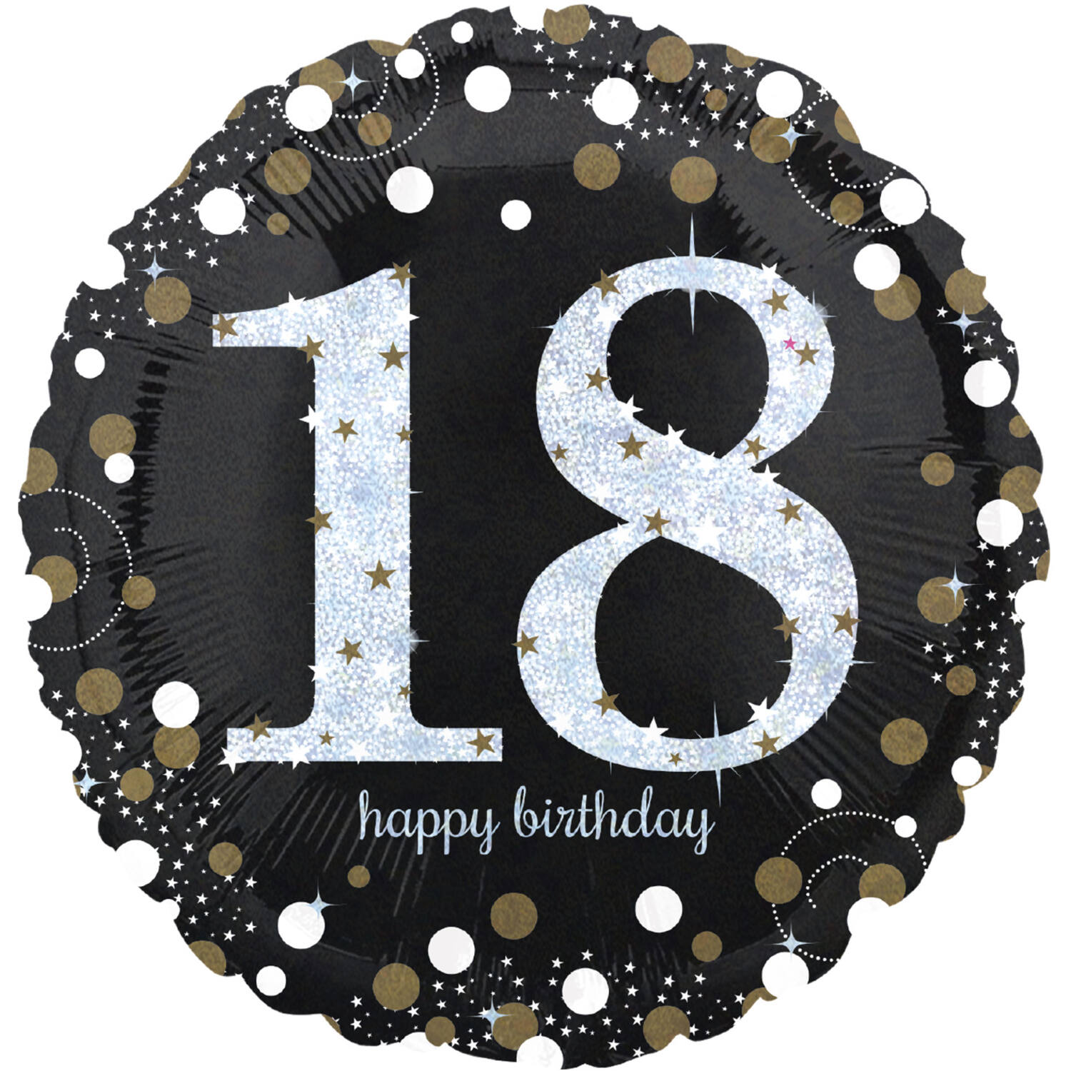 Standard Holographic Sparkling Birthday 18 Foil Balloon C55 Packaged 43 cm