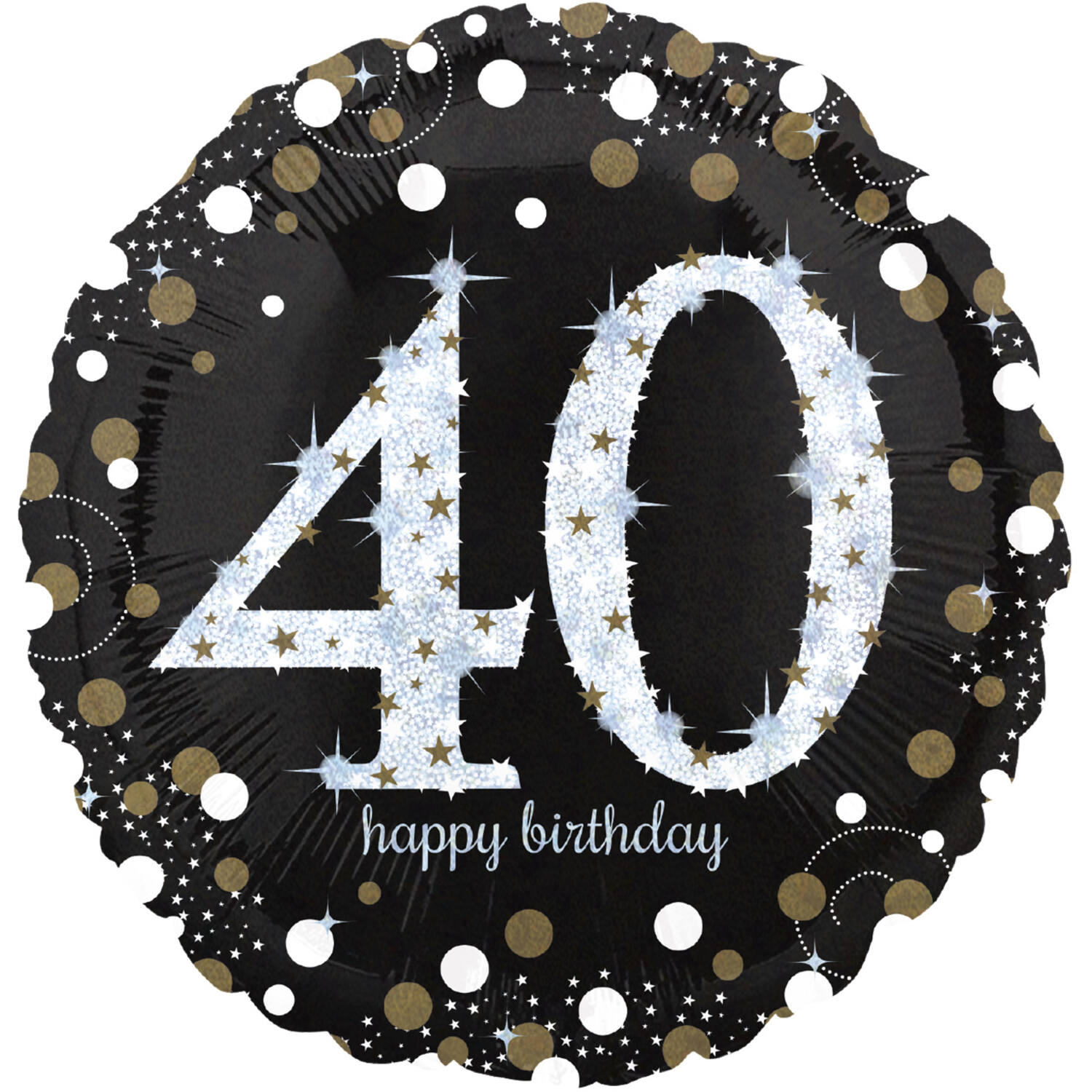 Standard Holographic Sparkling Birthday 40 Foil Balloon C55 Packaged 43 cm