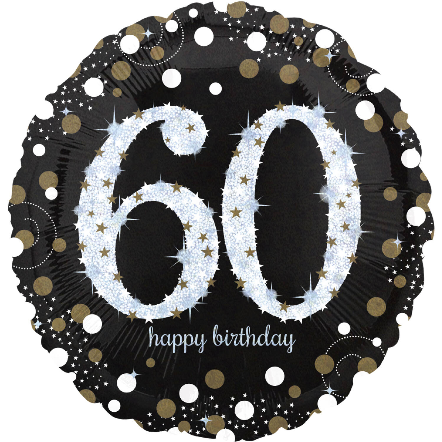 Standard Holographic Sparkling Birthday 60 Foil Balloon C55 Packaged 43 cm