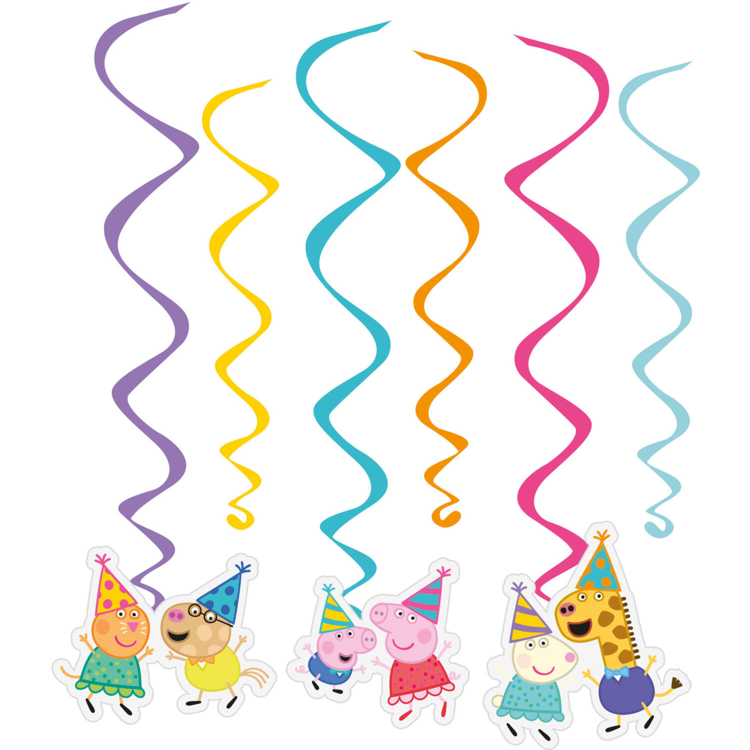 6 Swirl Decorations Peppa Pig Paper 40 cm, 60 cm