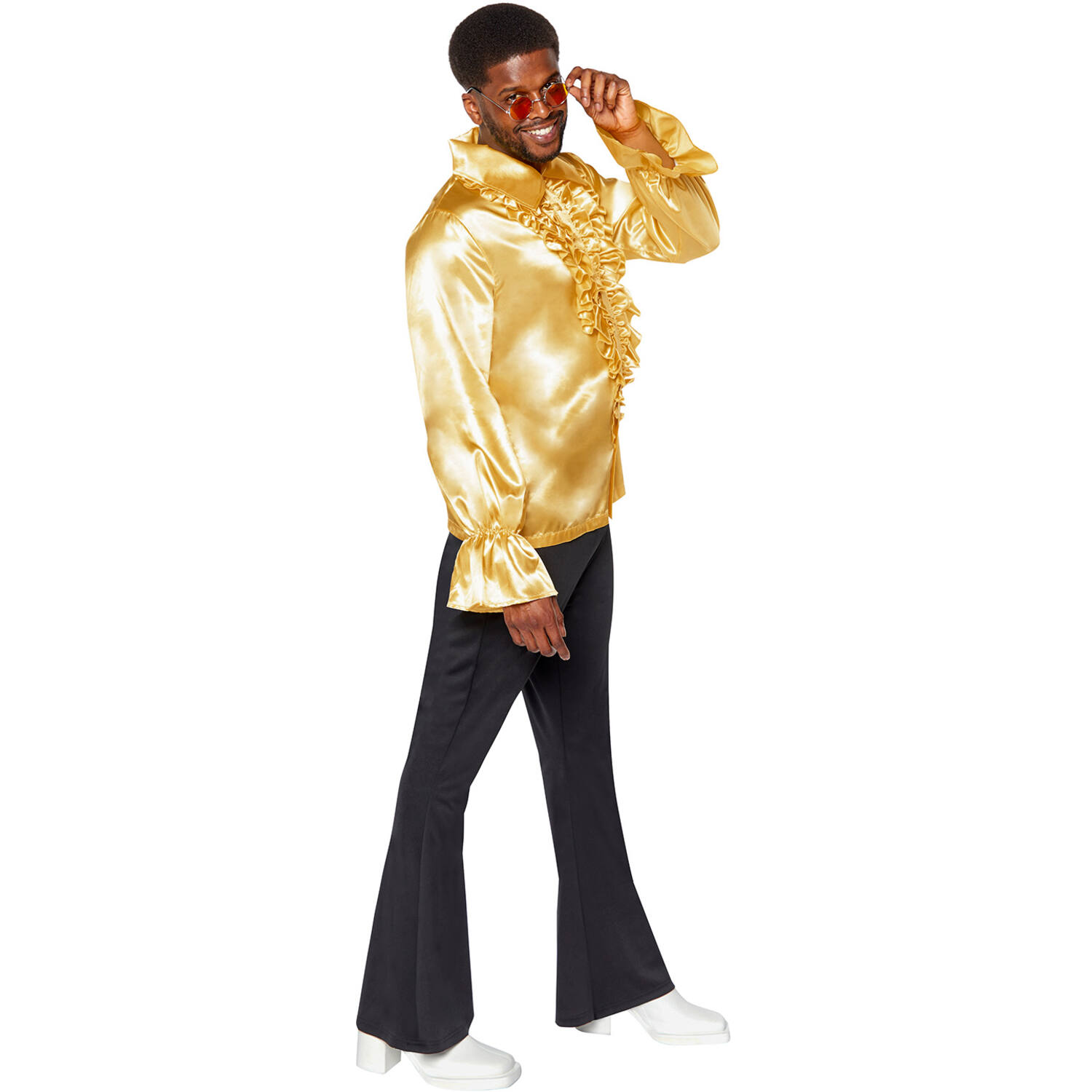 Adult Costume Satin Ruffle Shirt Gold Size Small