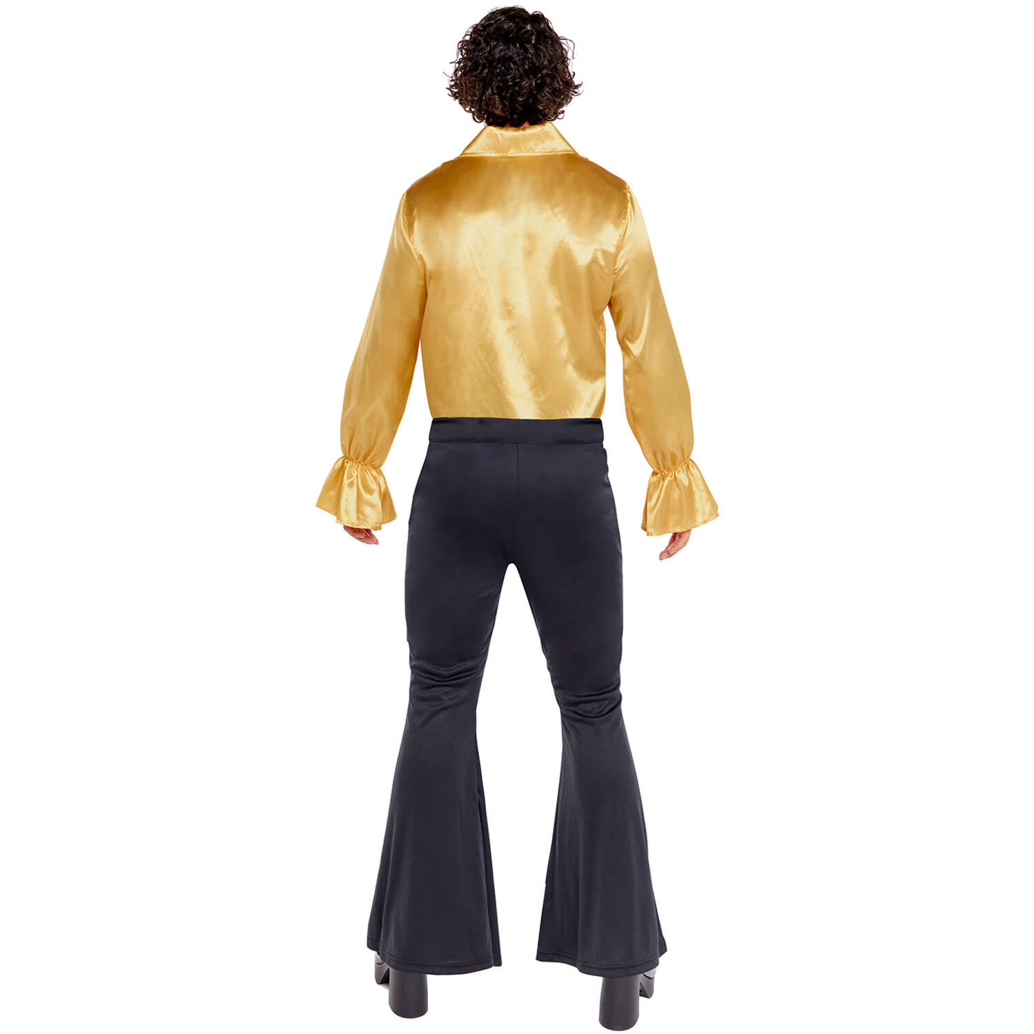Adult Costume Satin Ruffle Shirt Gold Size XL