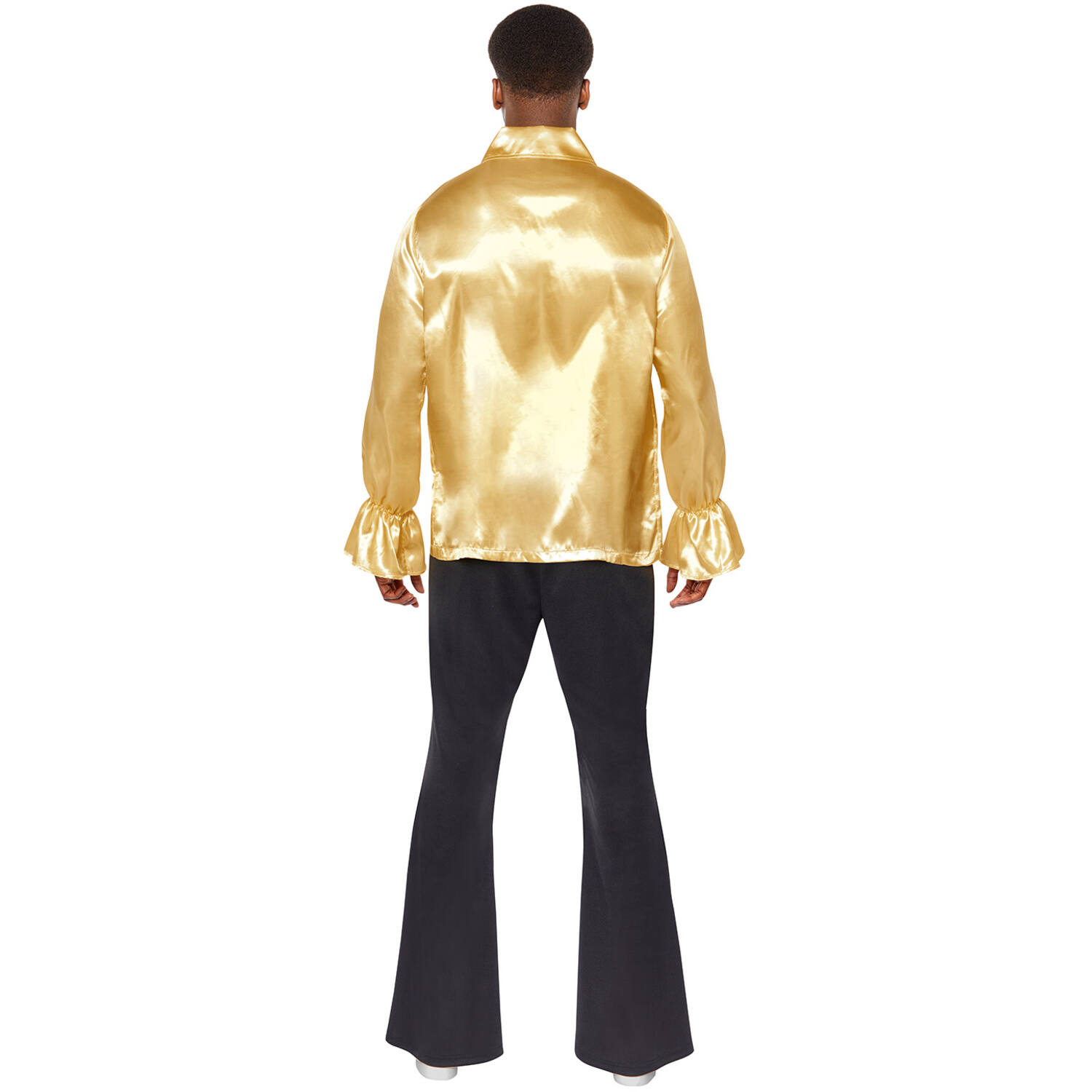 Adult Costume Satin Ruffle Shirt Gold Size XL
