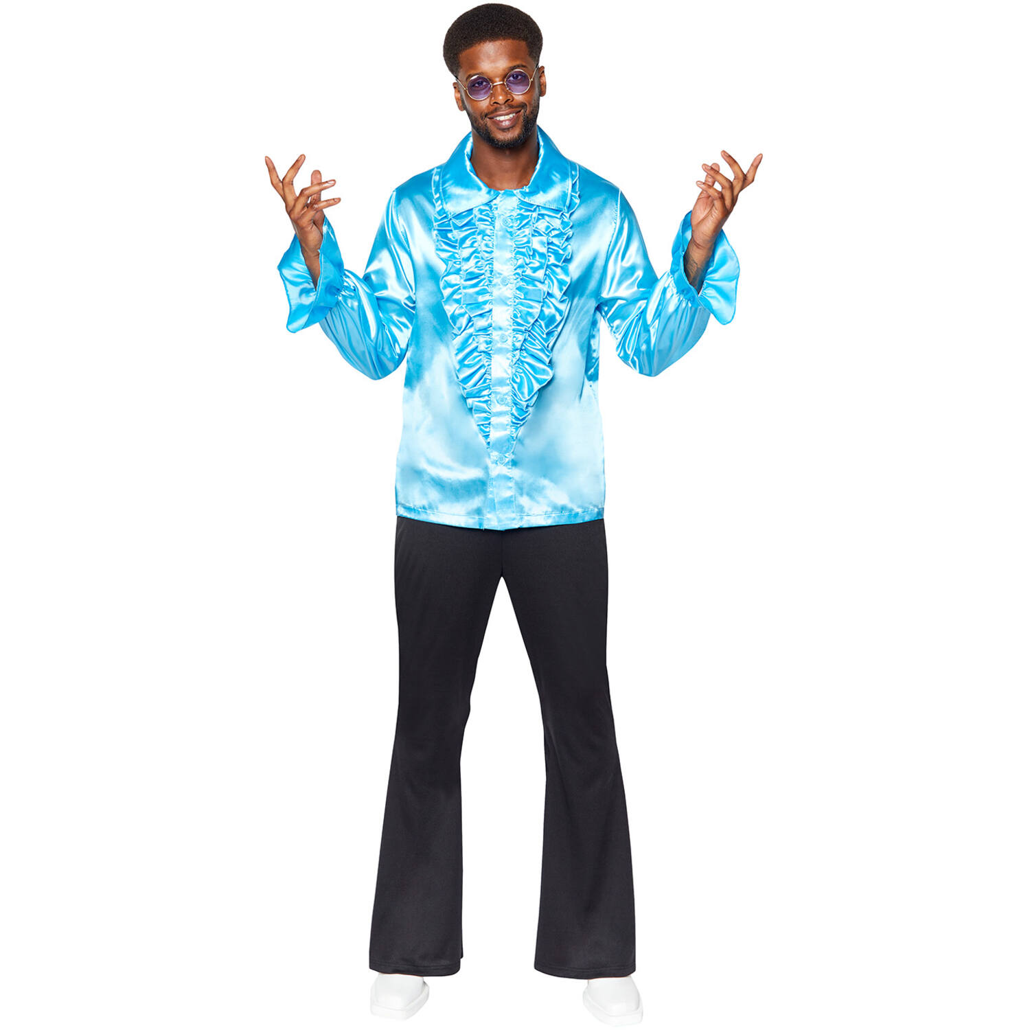 Adult Costume Satin Ruffle Shirt Blue Size Small