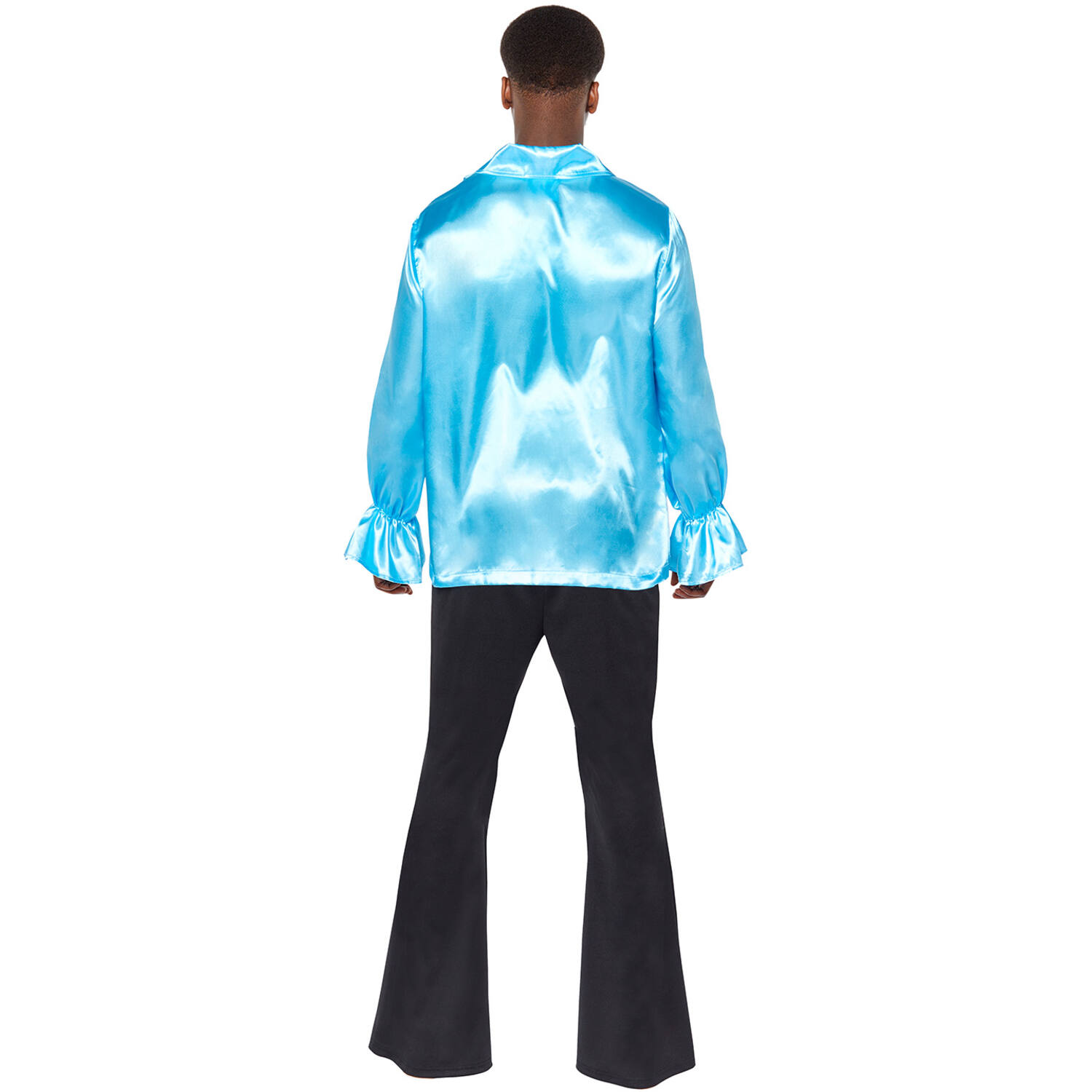 Adult Costume Satin Ruffle Shirt Blue Size Small