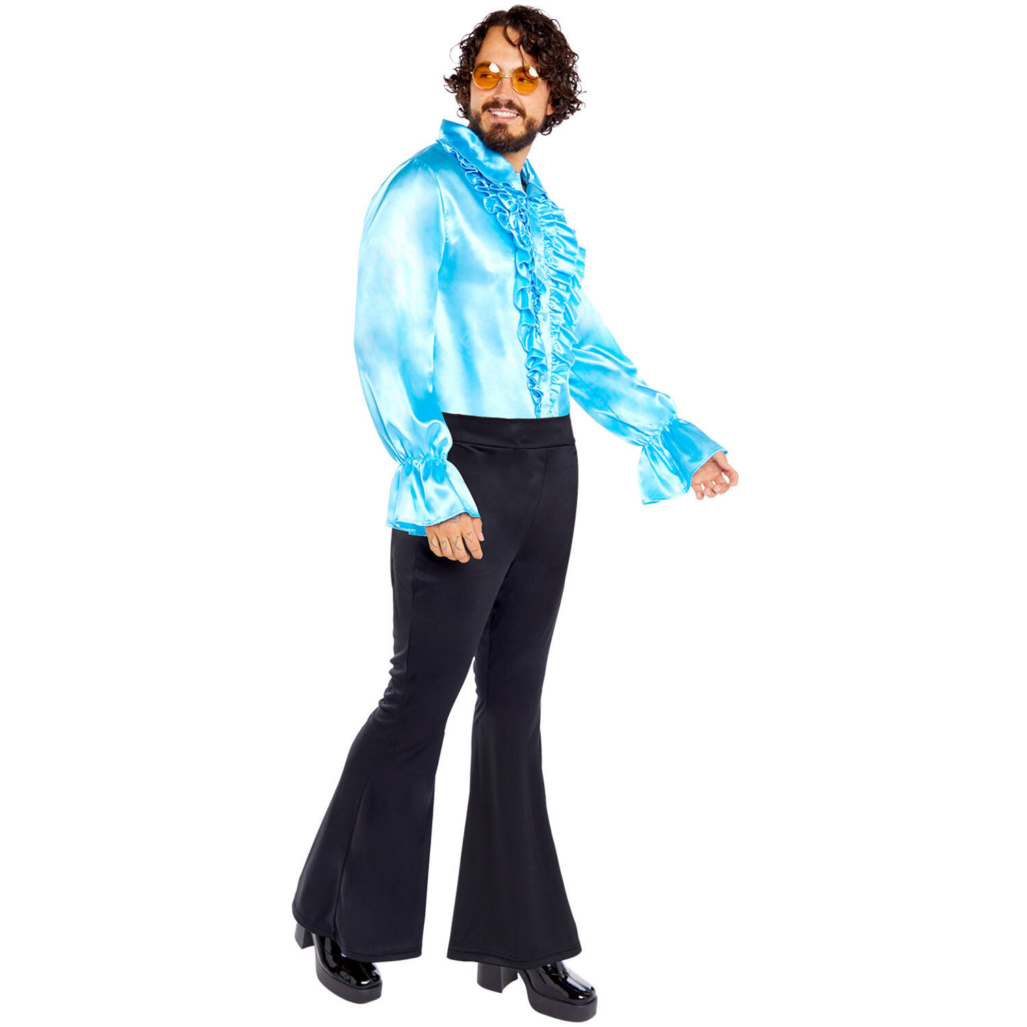 Adult Costume Satin Ruffle Shirt Blue Size Medium