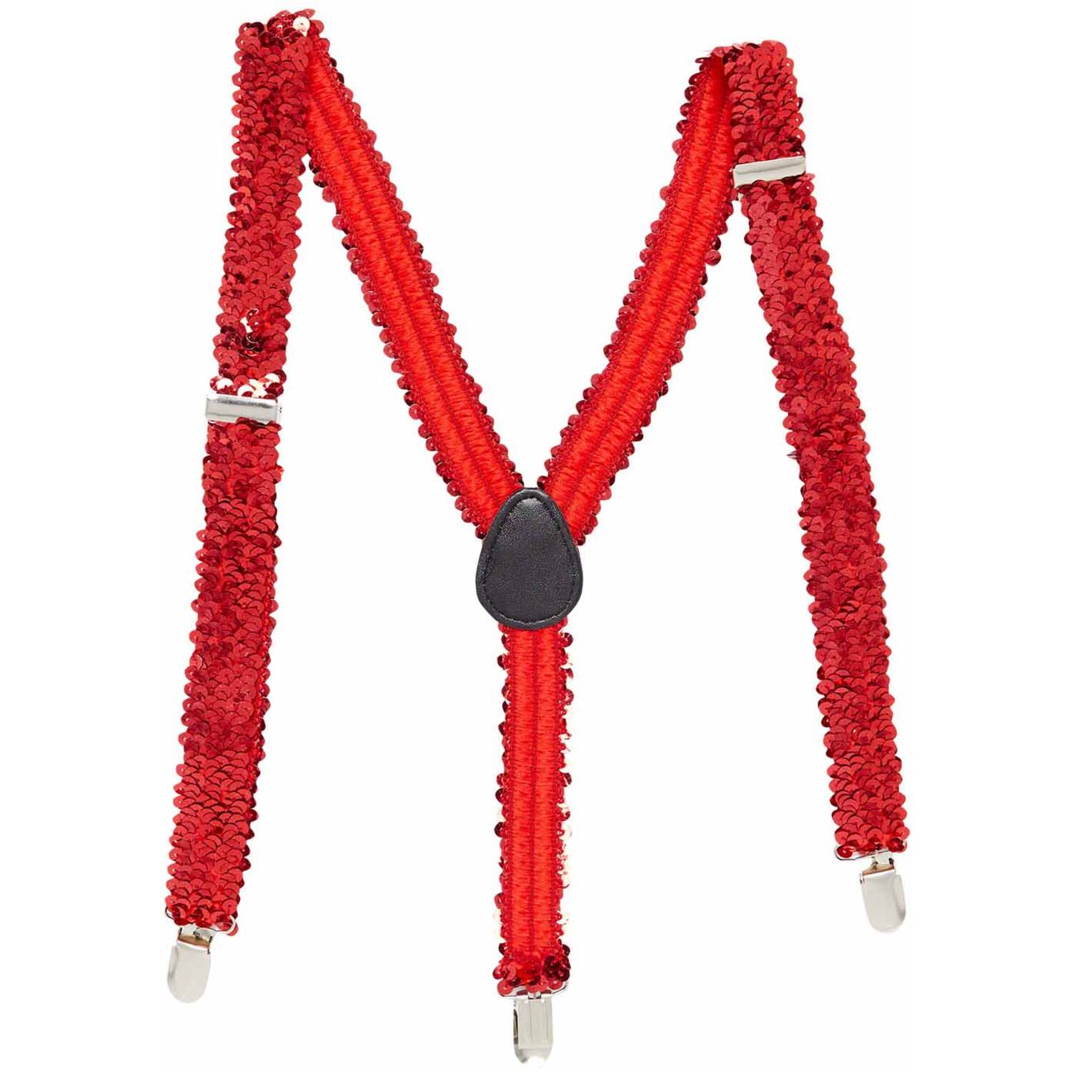Suspender Sequin Braces - Red 2.5cm Adult One size
