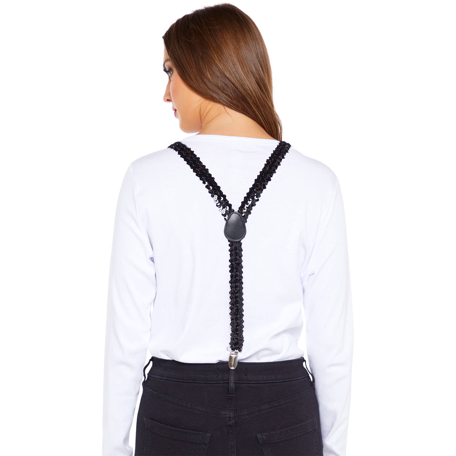 Suspender Sequin Braces - Black 2.5cm Adult One size