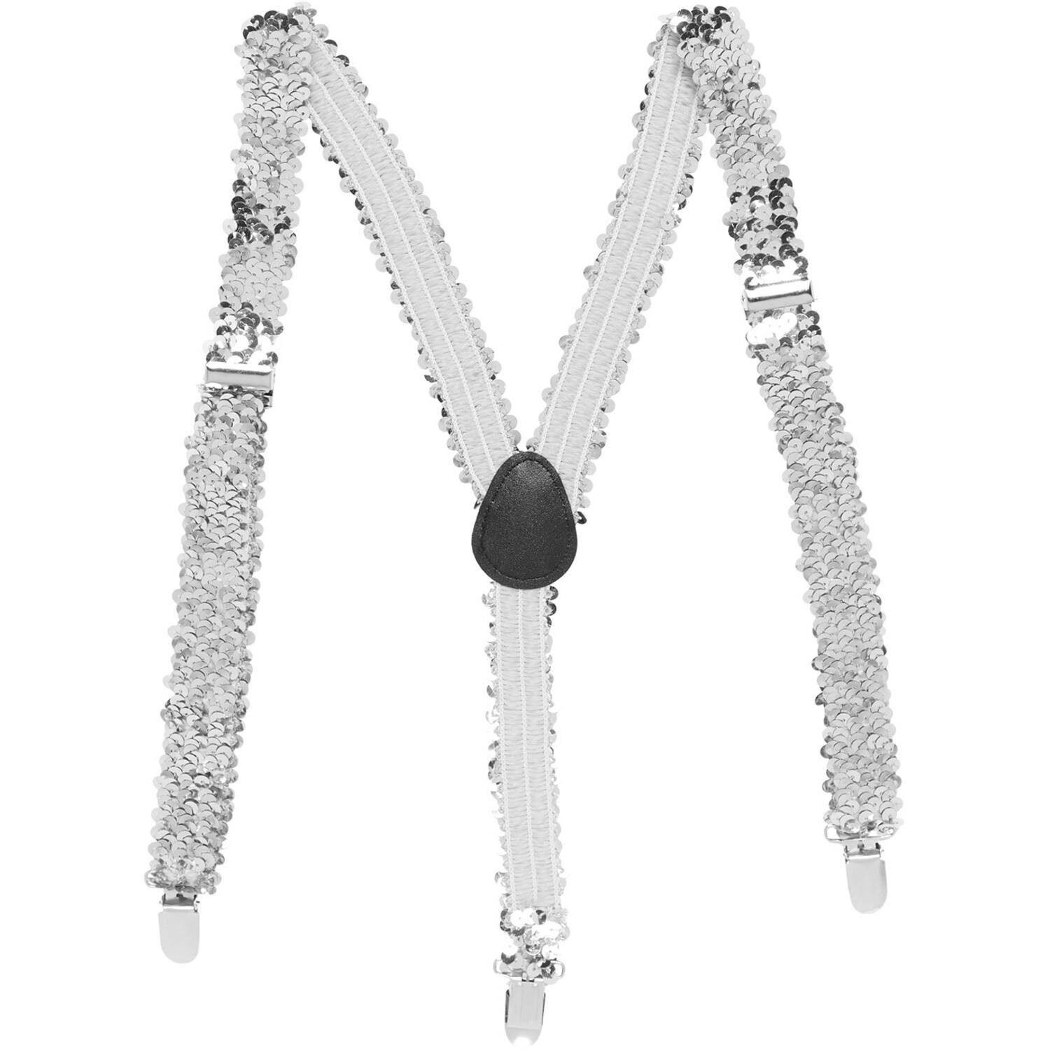 Suspender Sequin Braces - Silver 2.5cm Adult One size
