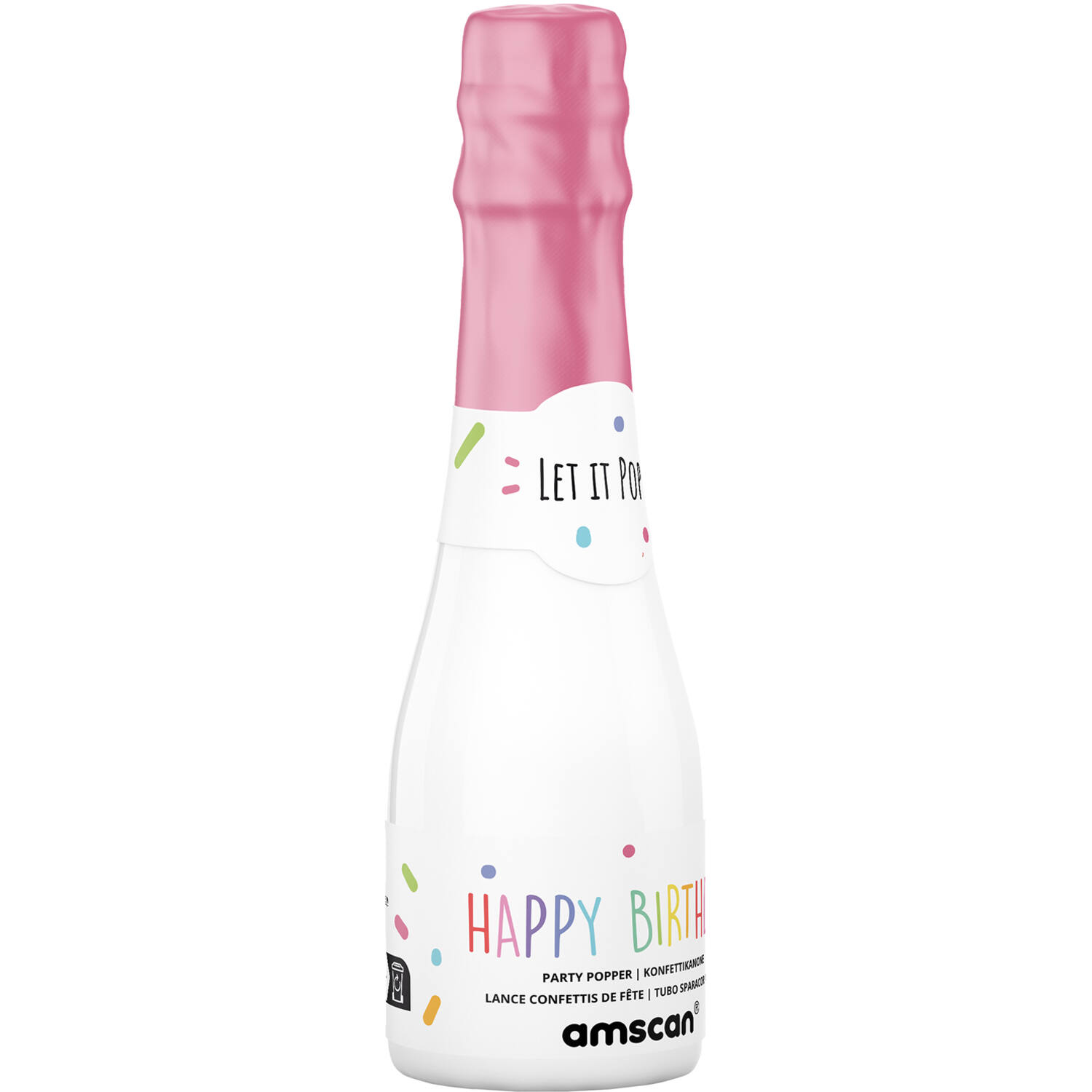 Confetti Popper Bottle Multicolor Round Paper 16cm Pink Bottle